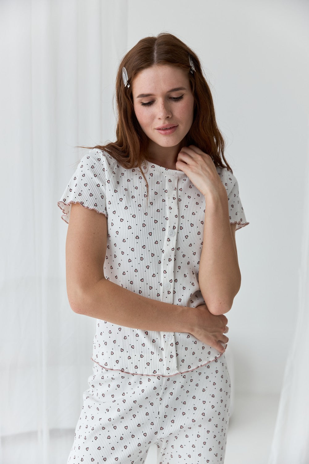 Хлопковая пижама с брюками 0369/370 hearts on milk