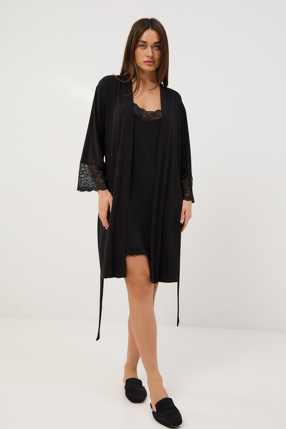 Халат з мереживом 0389 black