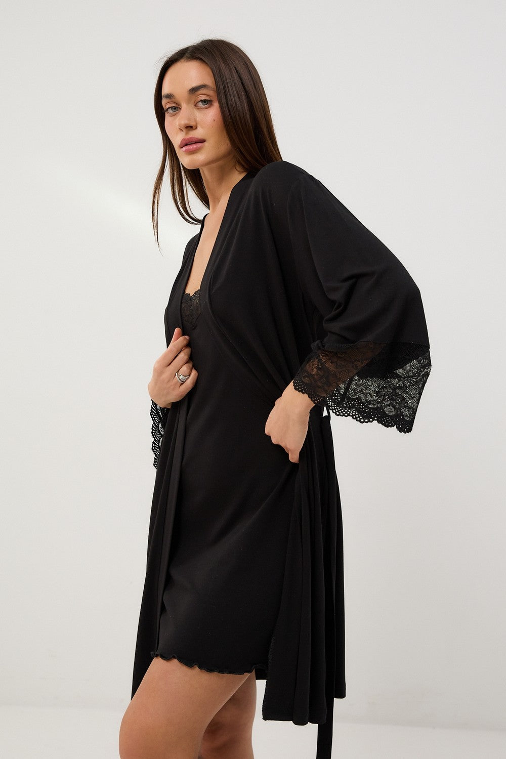 Халат з мереживом 0389 black