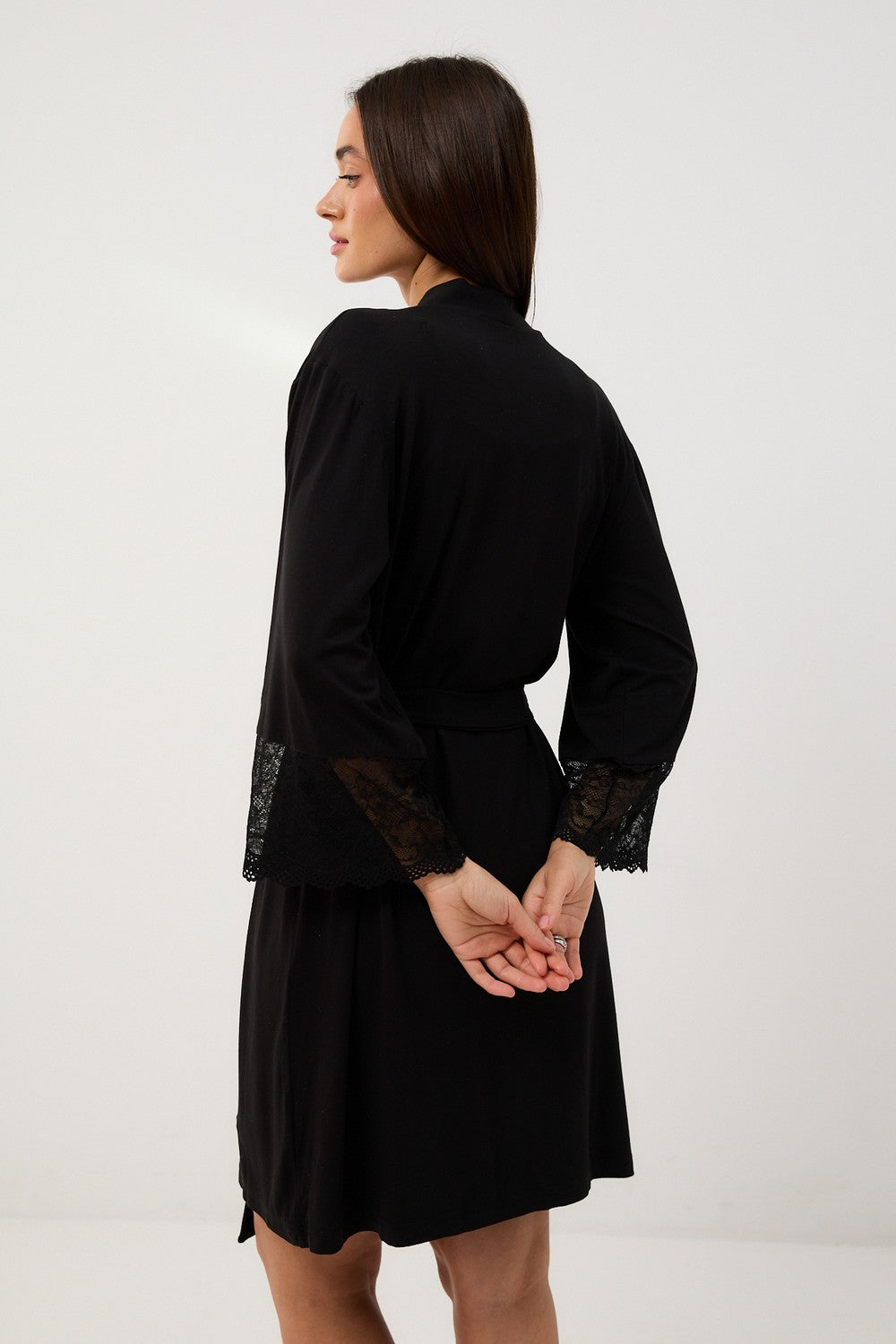 Халат с кружевом 0389 black