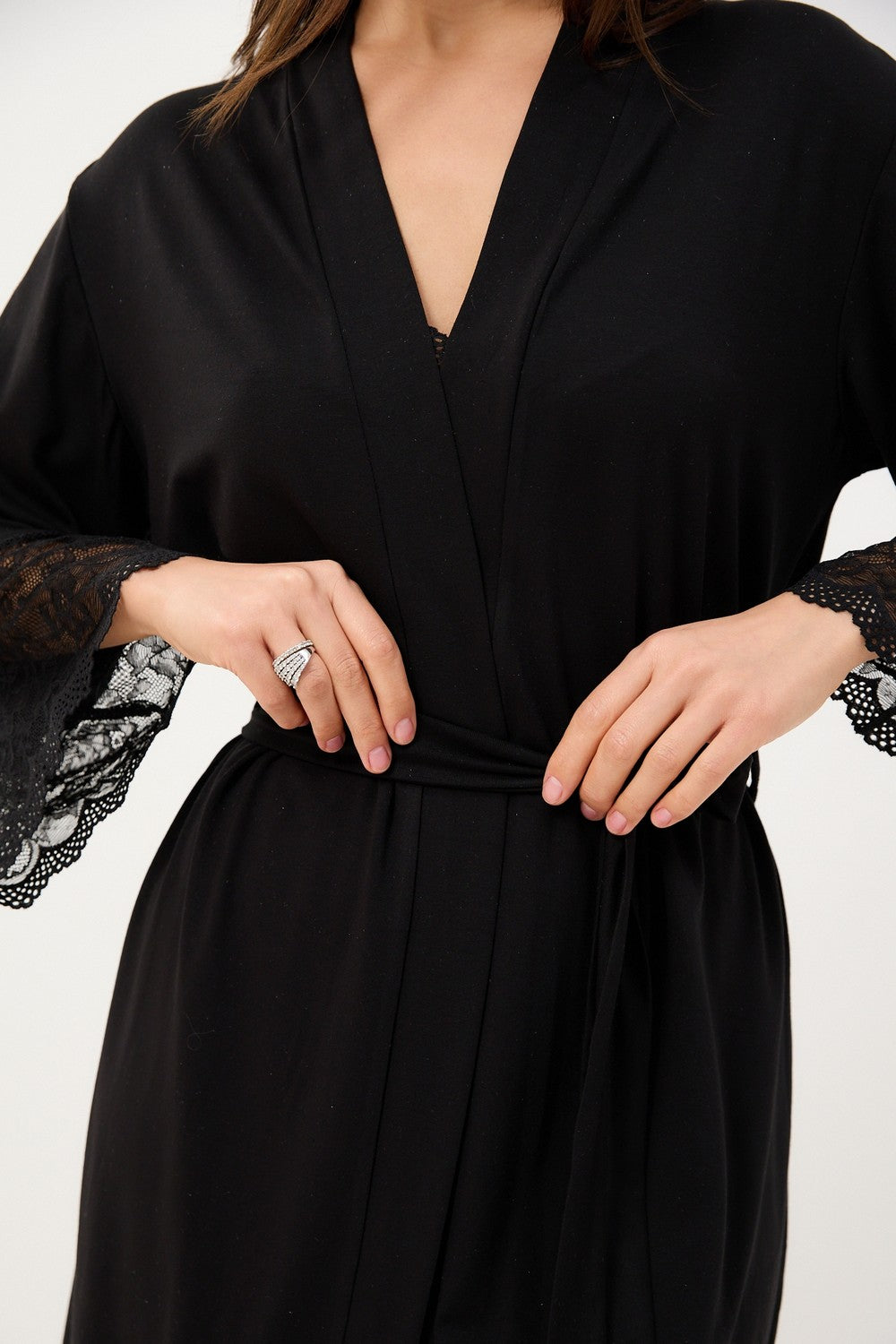 Халат з мереживом 0389 black