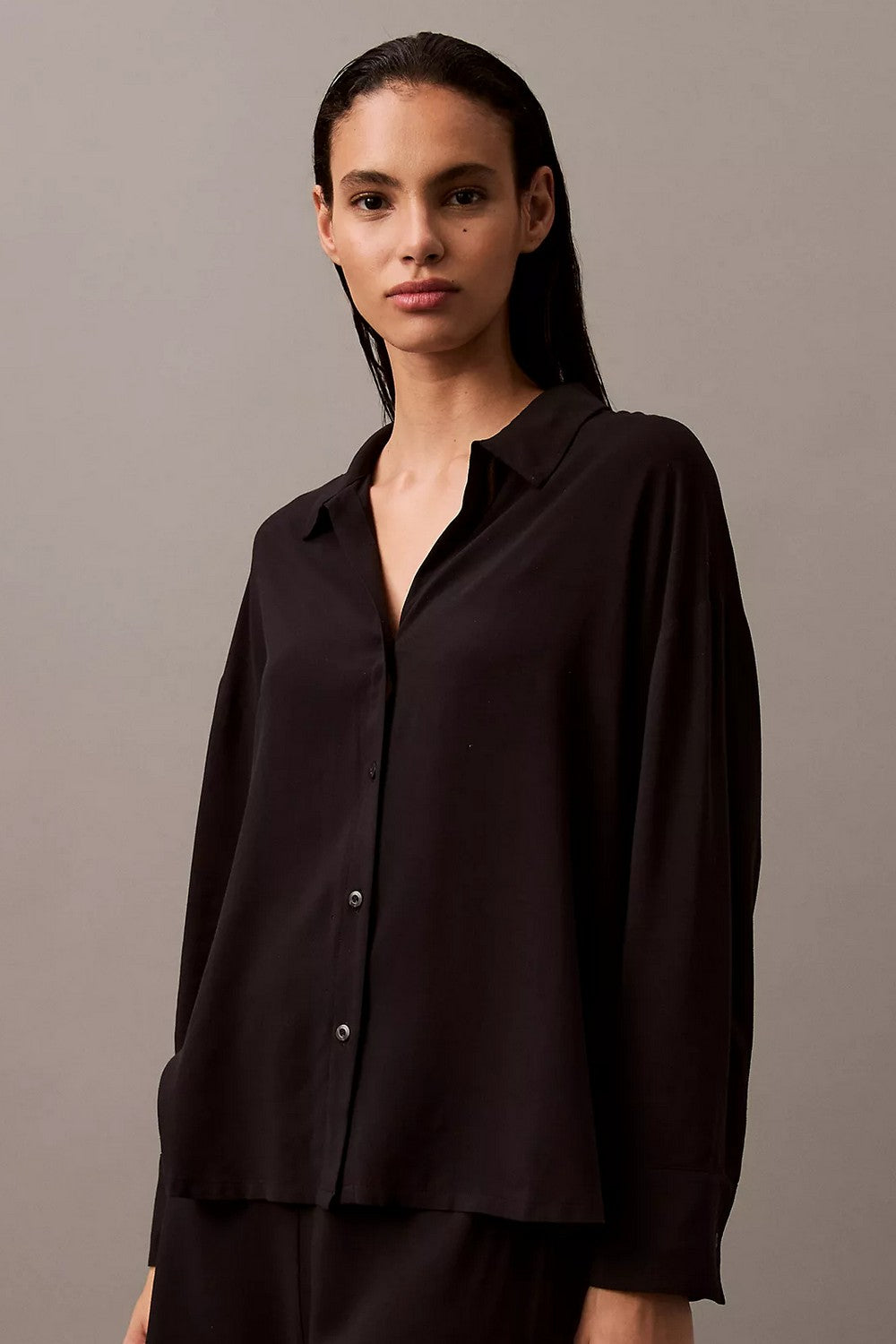 Піжамна блуза з віскози 85561230 black