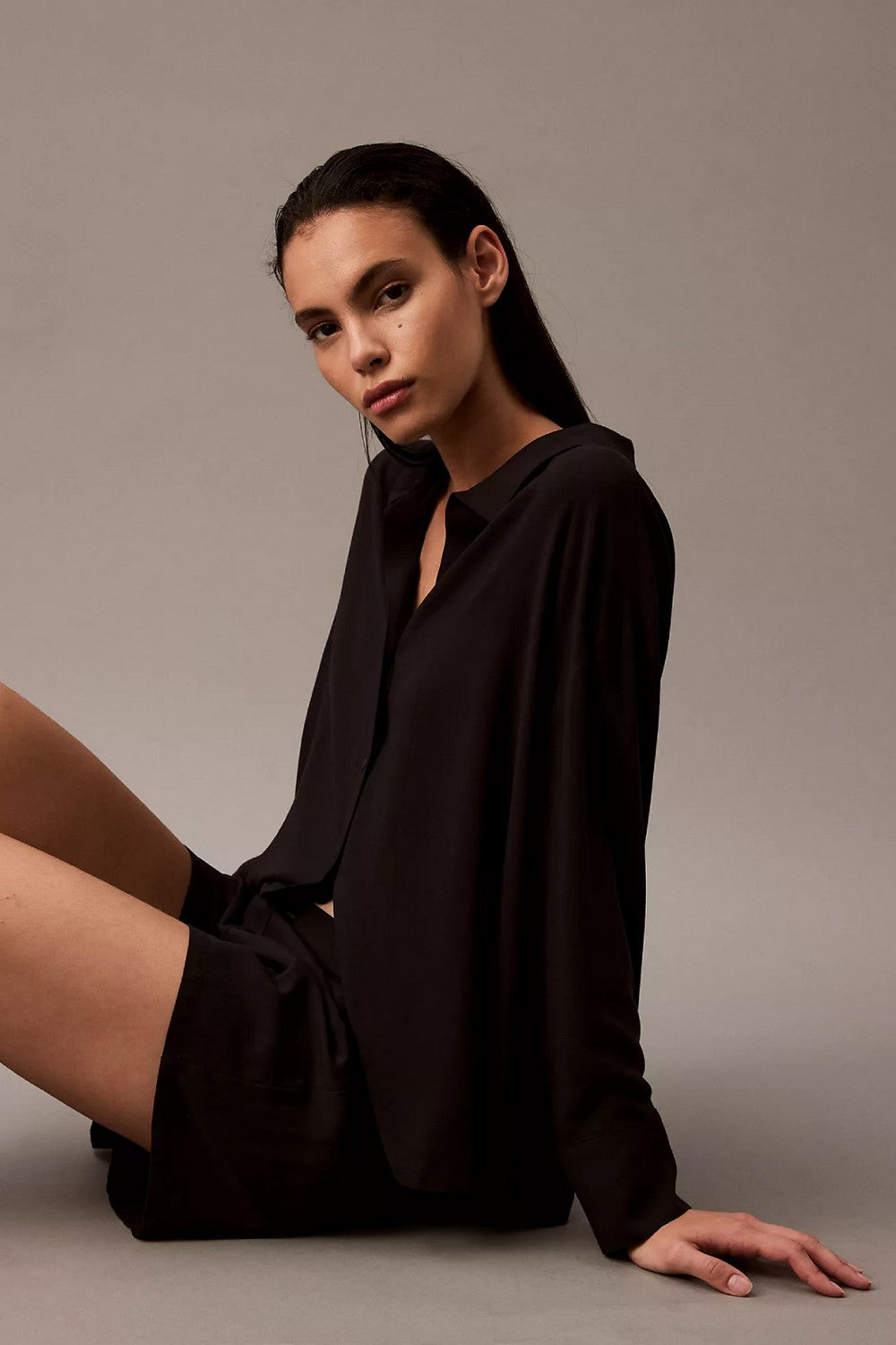 Піжамна блуза з віскози 85561230 black