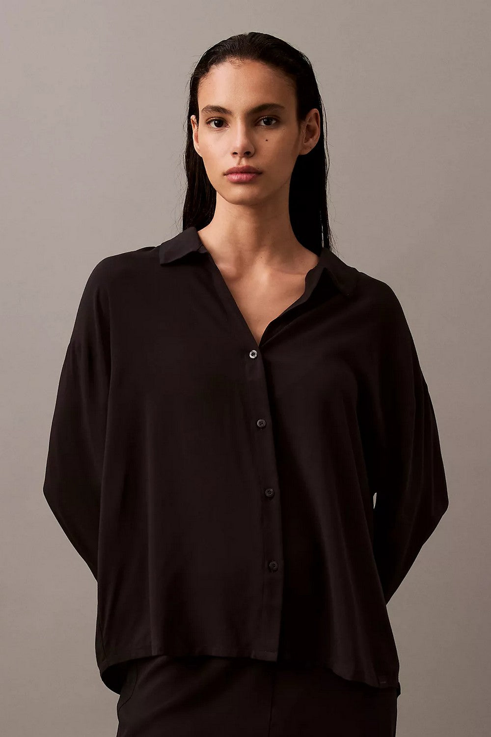 Піжамна блуза з віскози 85561230 black