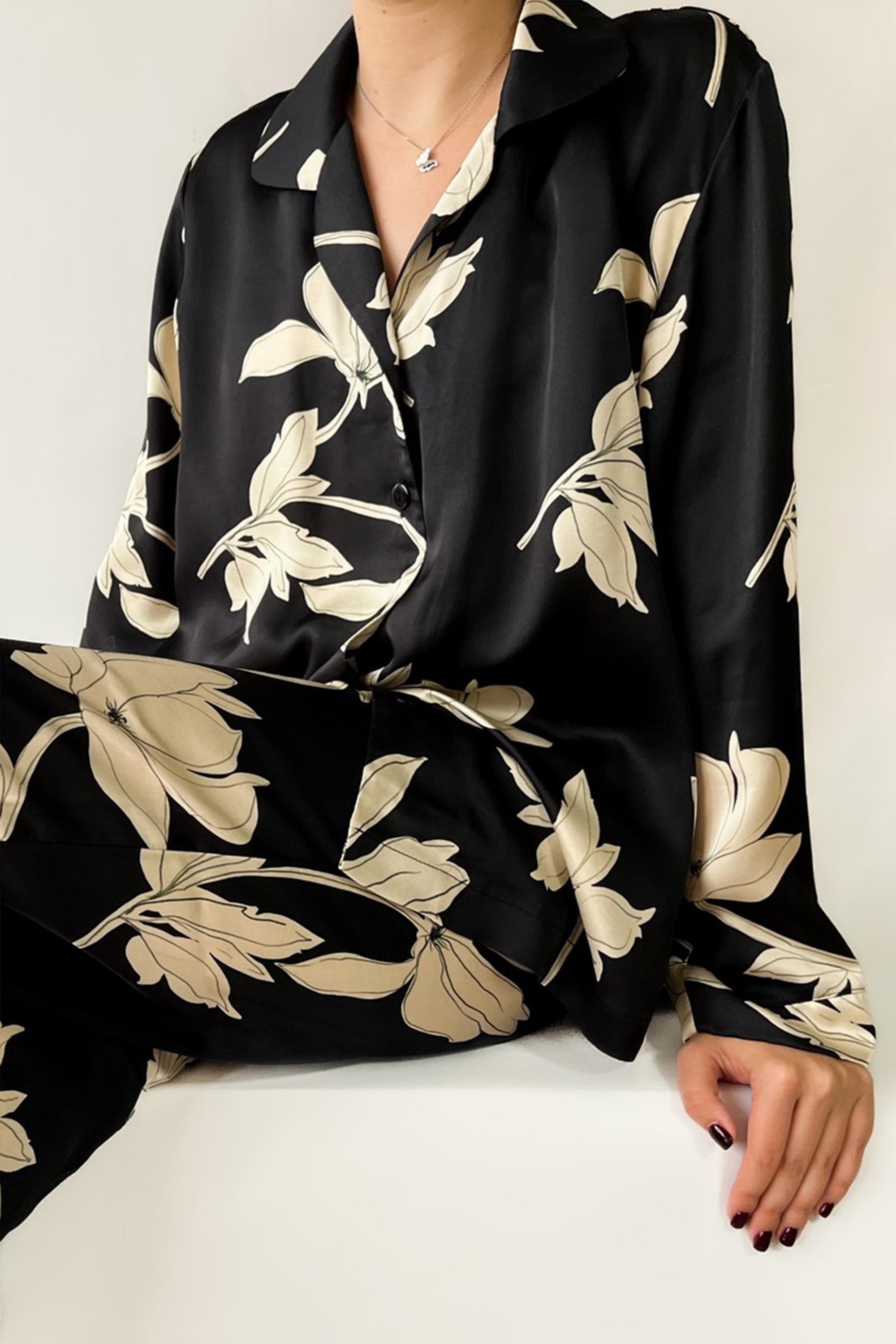 Пижамная блуза 3464 Gardenia beige/black