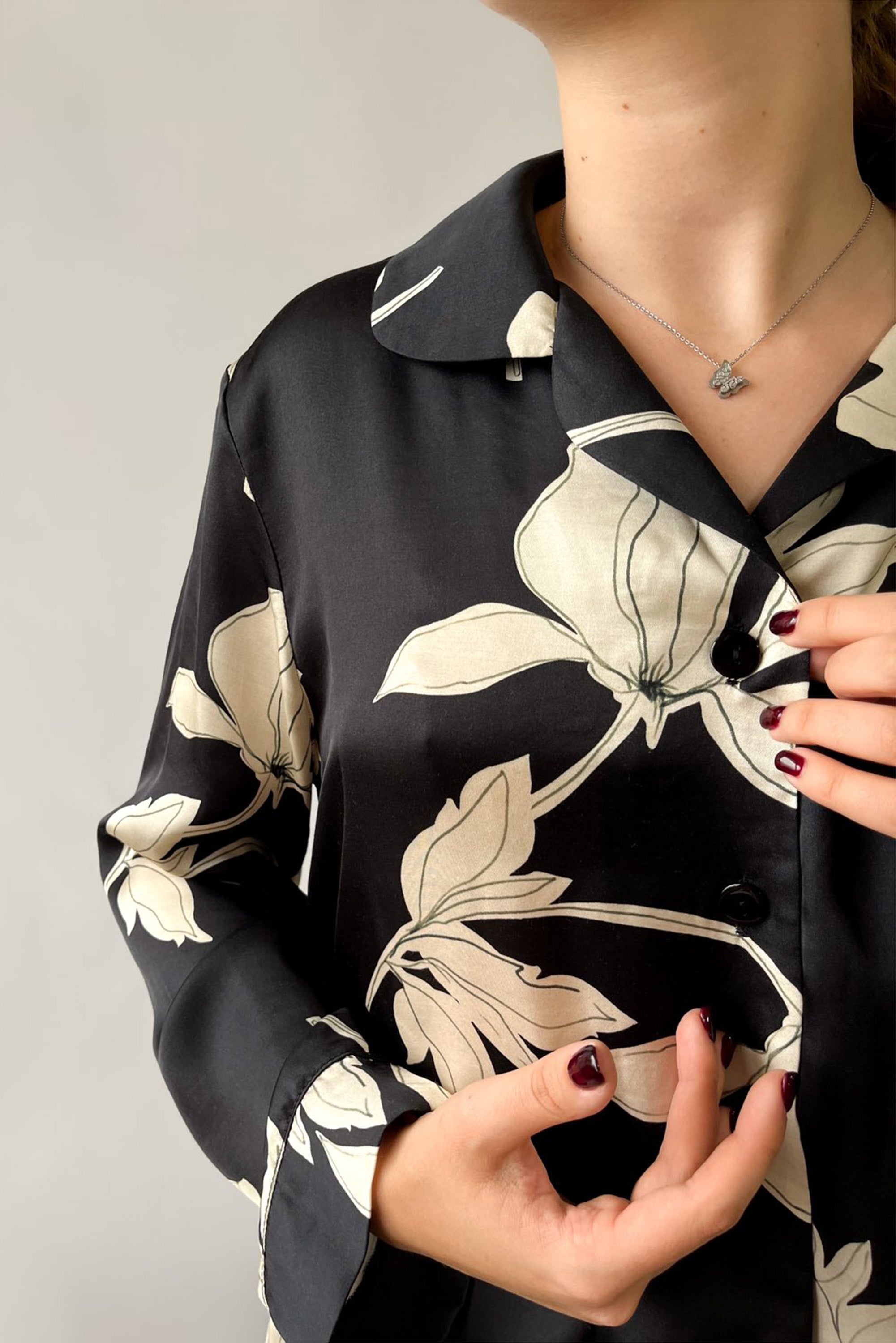 Пижамная блуза 3464 Gardenia beige/black