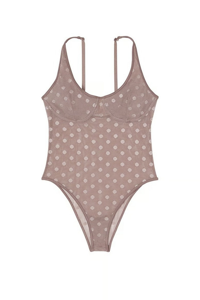 Боді з мікросітки в горошок 504458298 beige