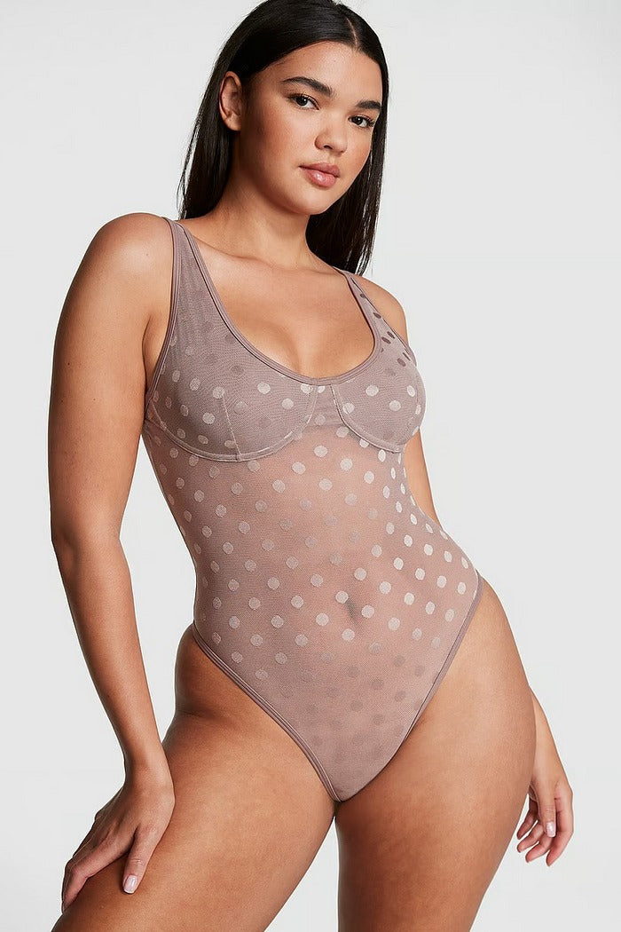 Боди из микросетки в горошек 504458298 beige