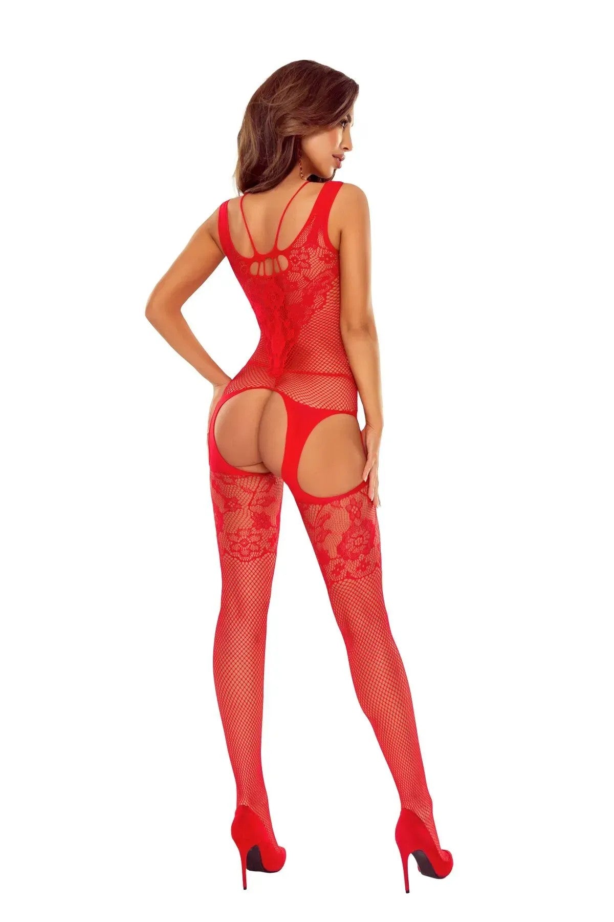 Бодістокінг з імітацією панчох BS121 red Passion вигляд ззаду
