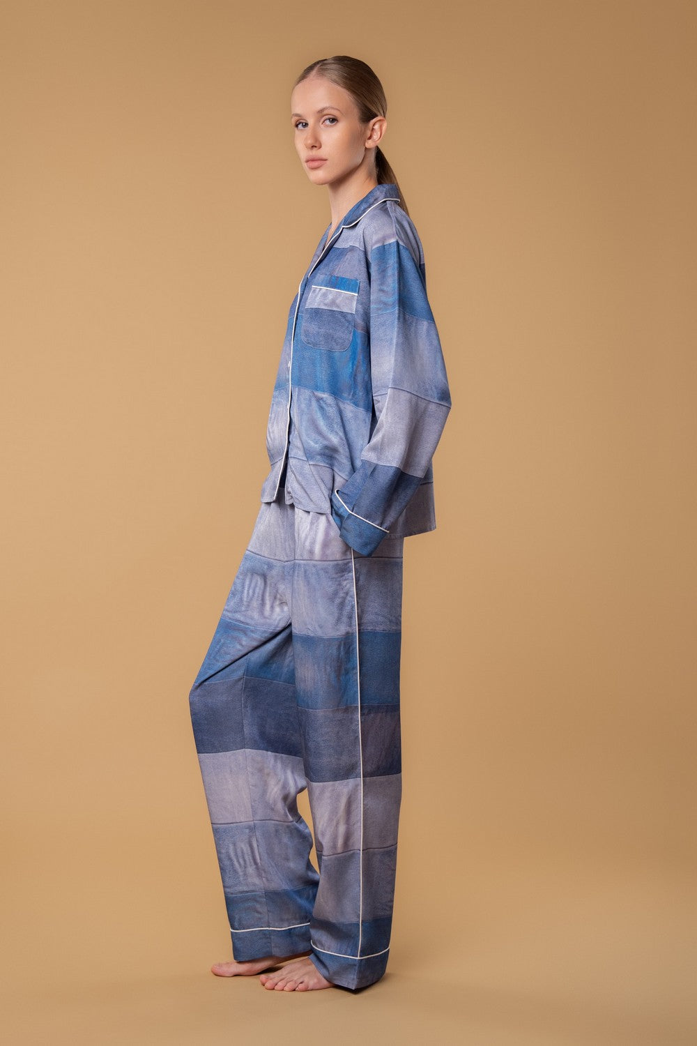 Пижамная блуза на пуговицах HOM2529004 denim