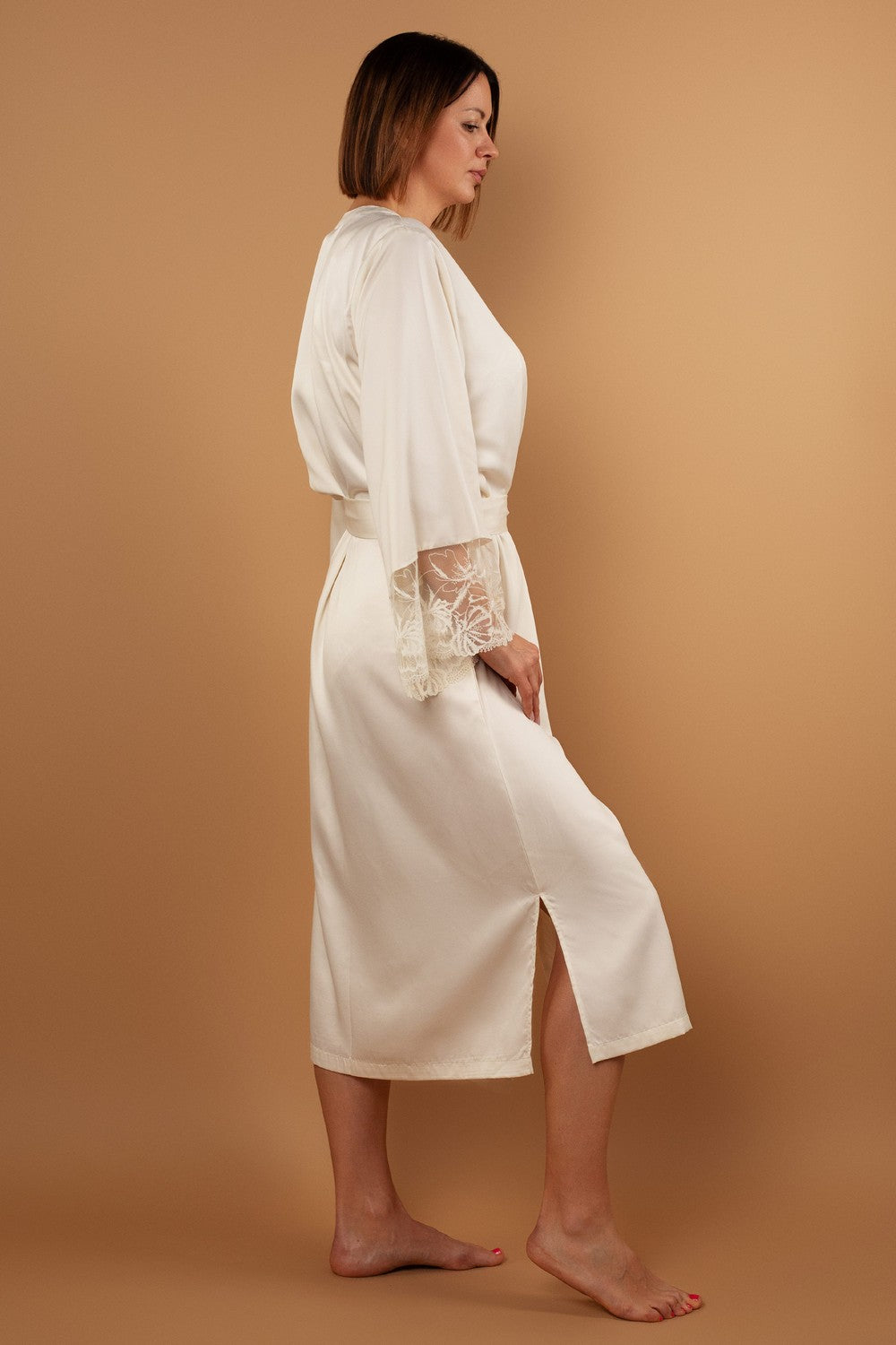 Сатиновый халат с кружевом SLZ25805001 vanilla