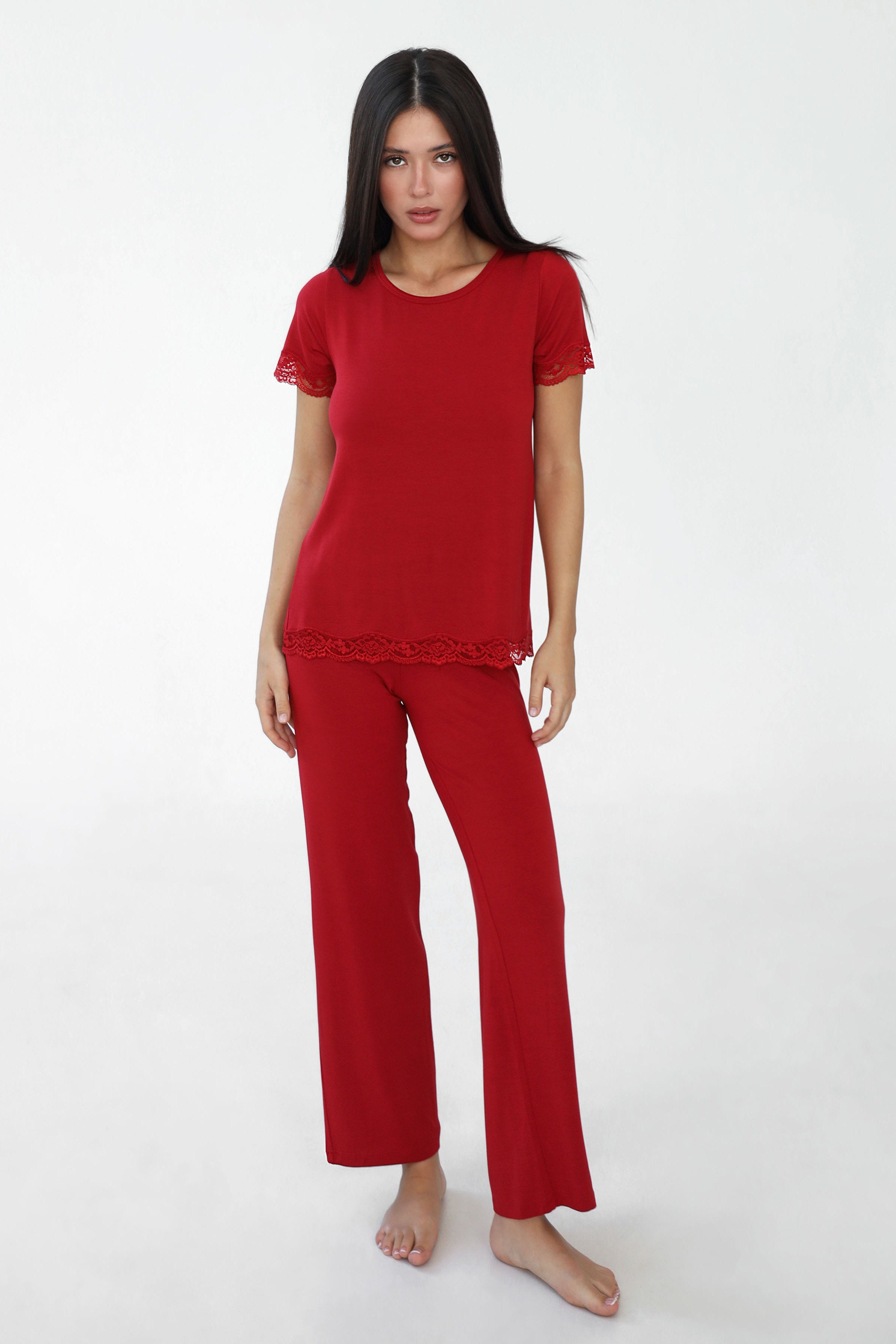 Пижамные брюки из модала 24076 bordo