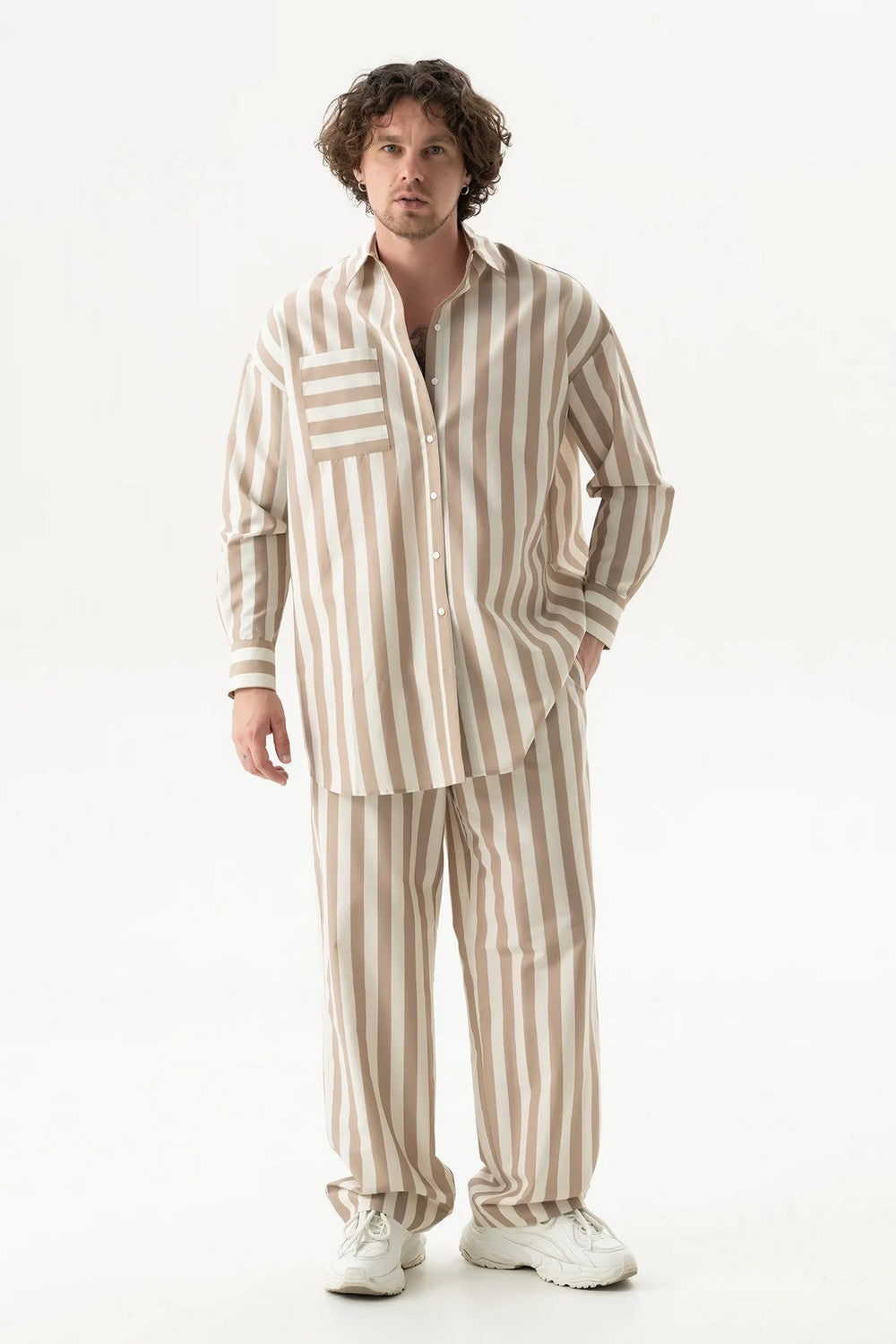 Хлопковые брюки 251204-06 Strapped Cotton oat milk