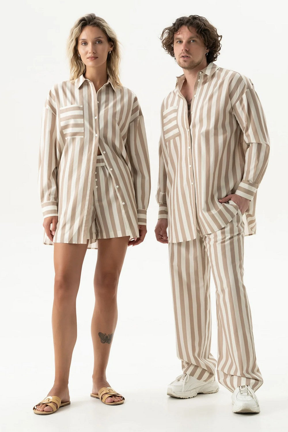 Хлопковые брюки 251204-06 Strapped Cotton oat milk