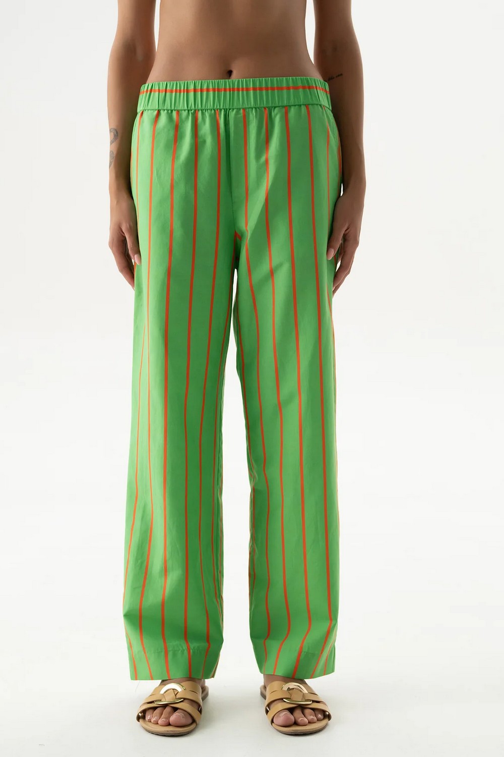 Хлопковые брюки 251204-06 Strapped Cotton retro green