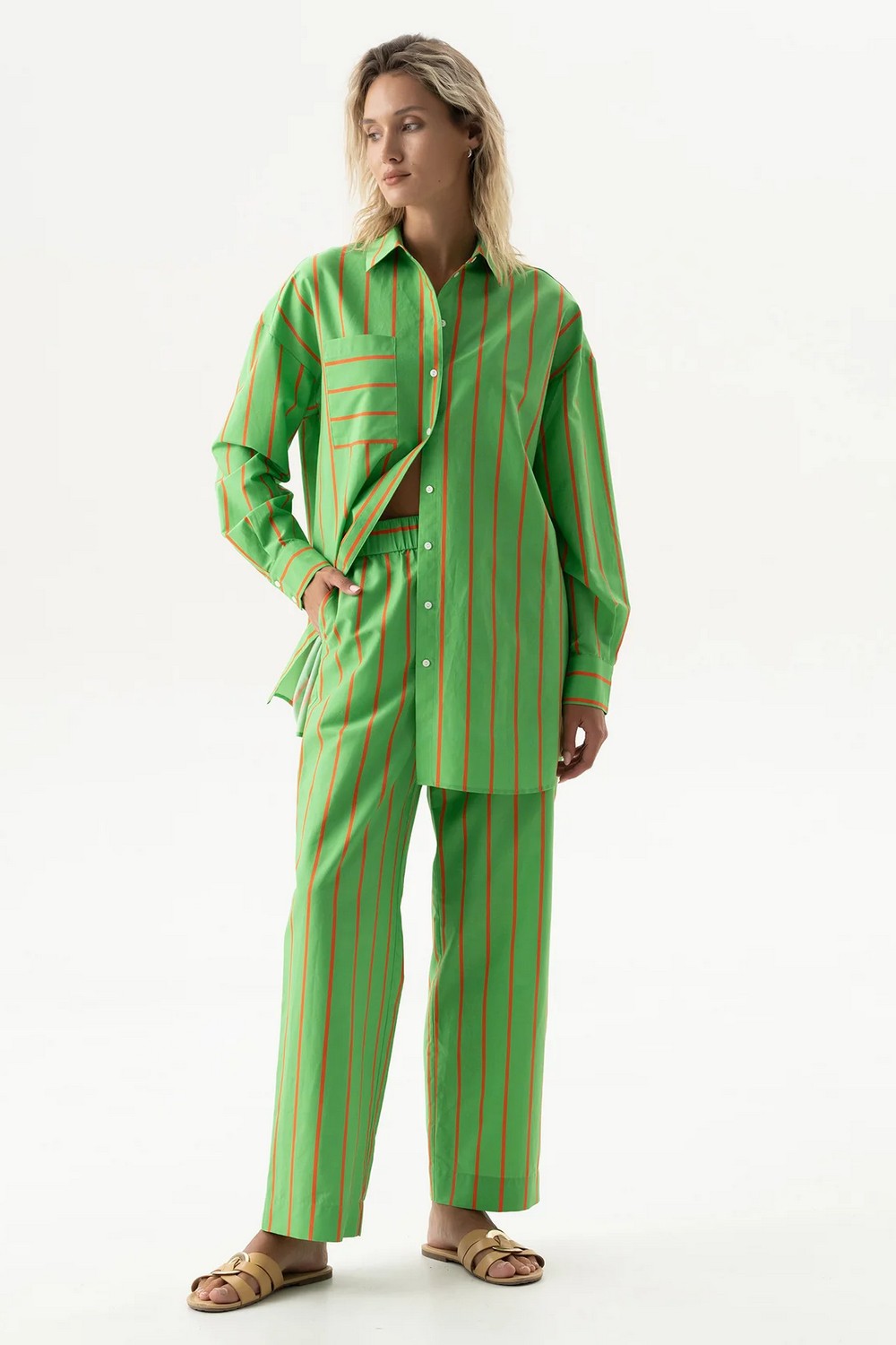 Хлопковые брюки 251204-06 Strapped Cotton retro green