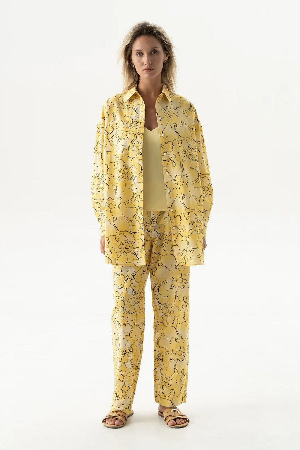 Хлопковые брюки 251204-06 Strapped Cotton yellow flowers