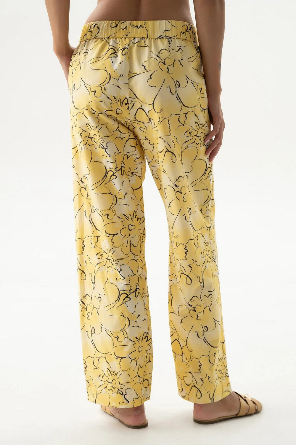 Хлопковые брюки 251204-06 Strapped Cotton yellow flowers