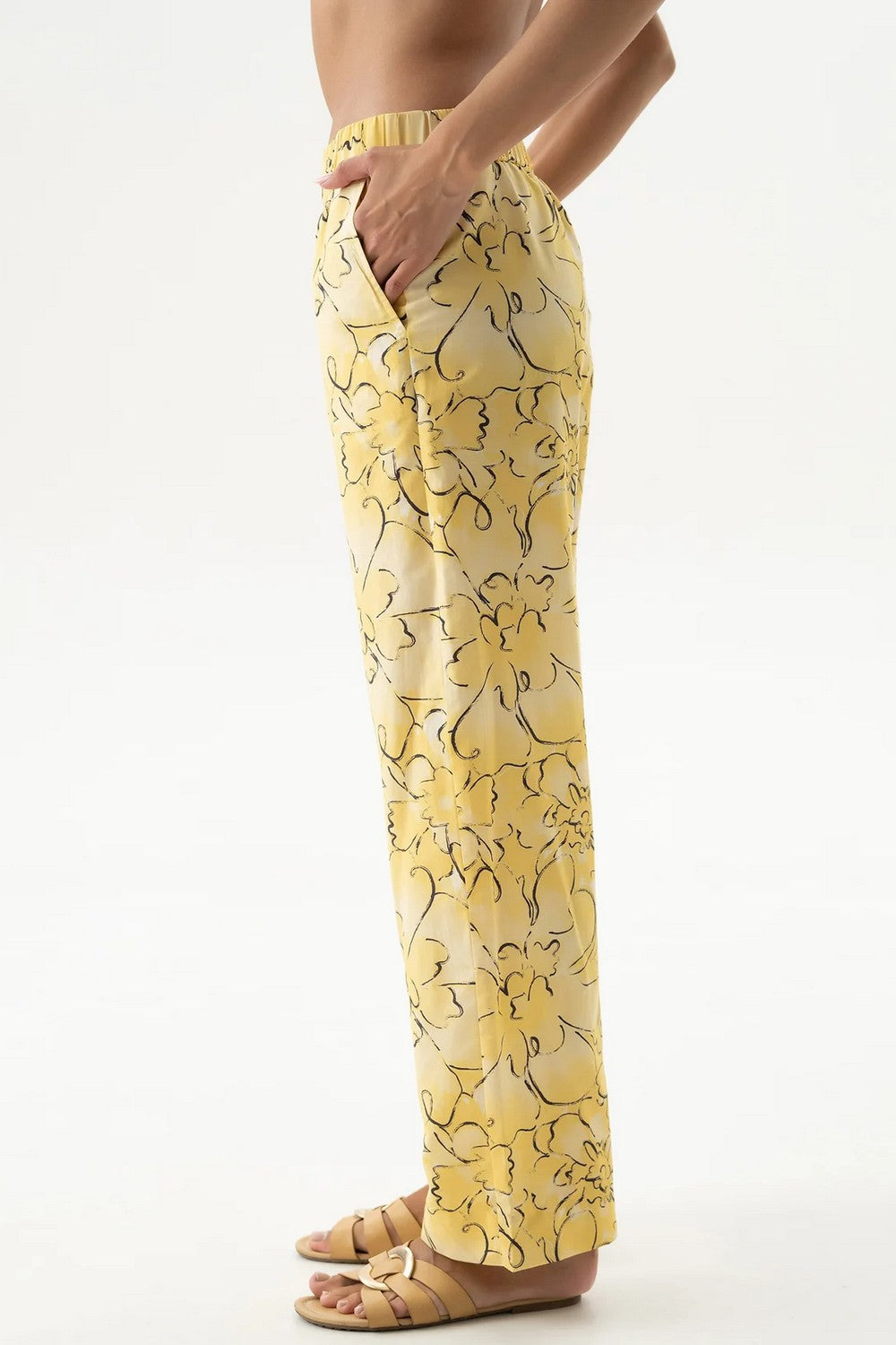 Хлопковые брюки 251204-06 Strapped Cotton yellow flowers