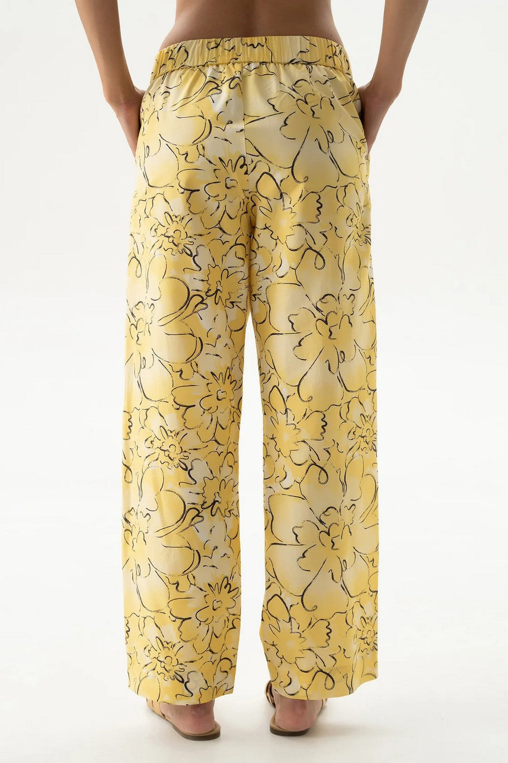 Хлопковые брюки 251204-06 Strapped Cotton yellow flowers