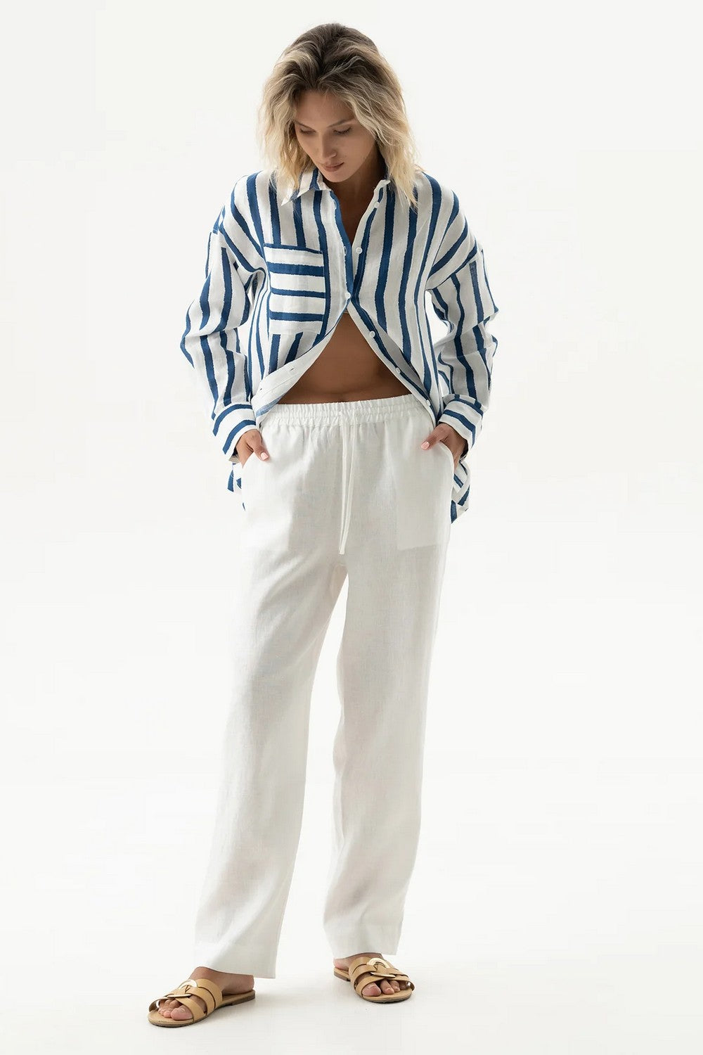 Льняные брюки 251206-06 Linen Spirit white