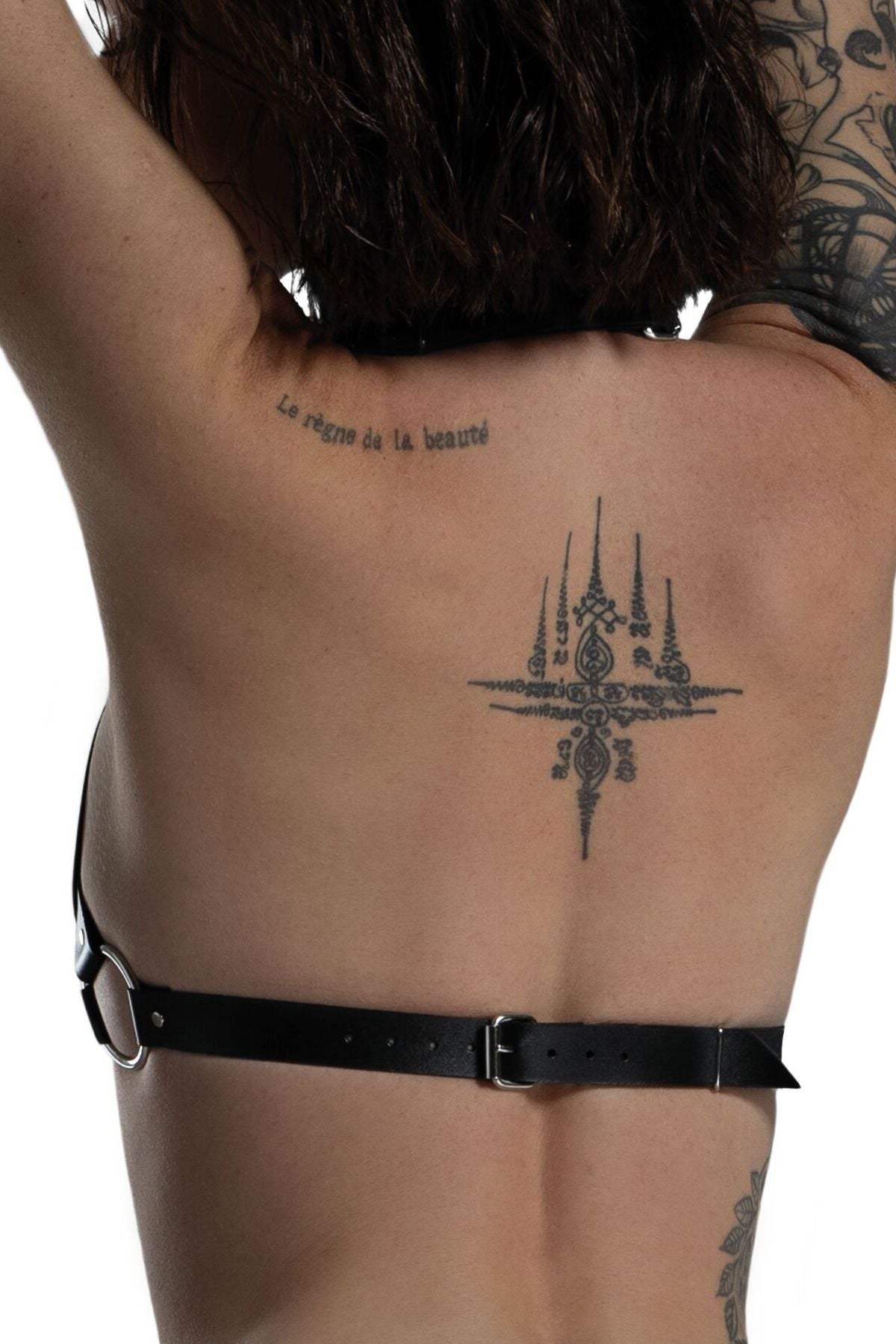 Кожаный лиф с заклепками Hearts Bra black