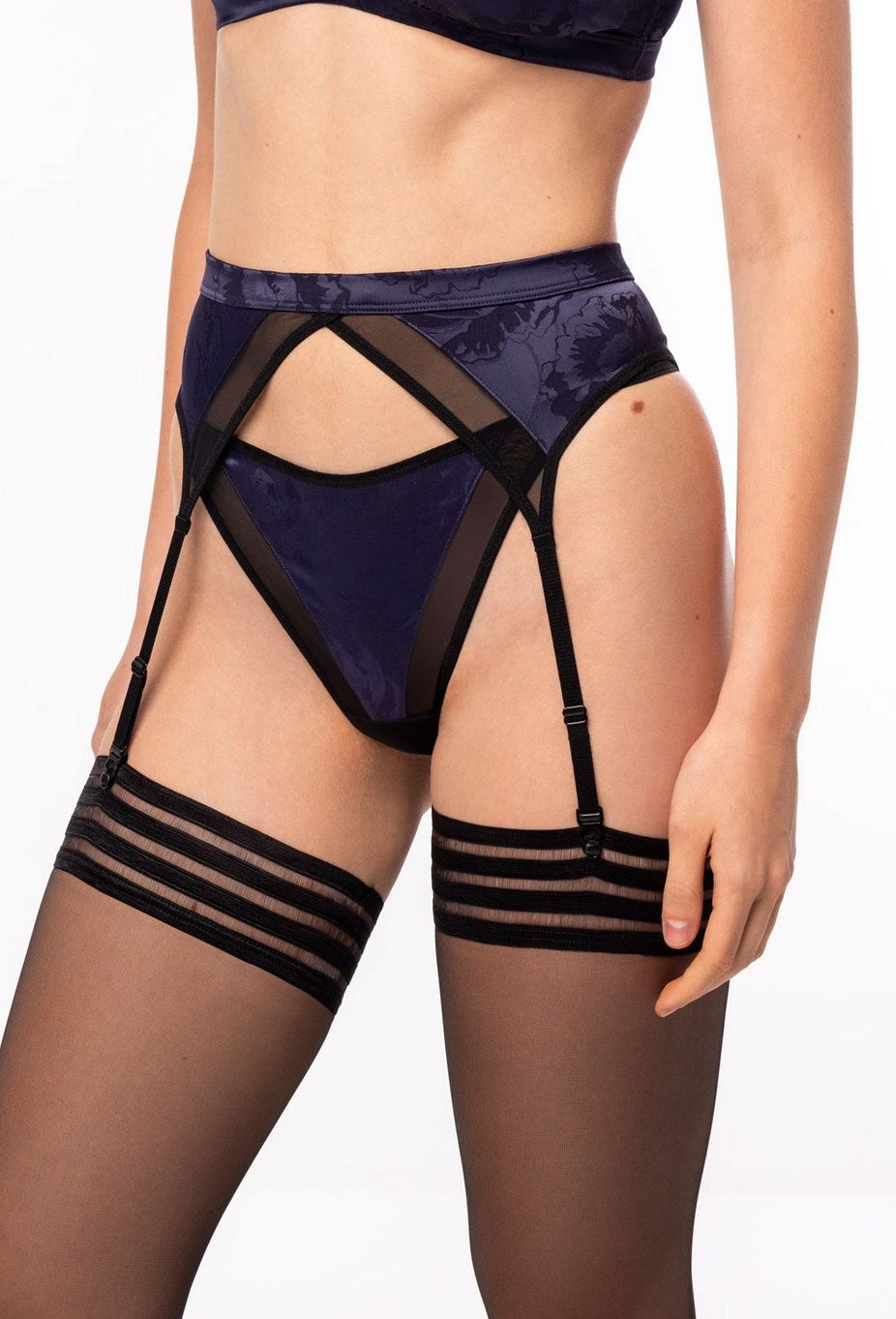 Сатиновый пояс для чулок Tina 6231.1 blue/black