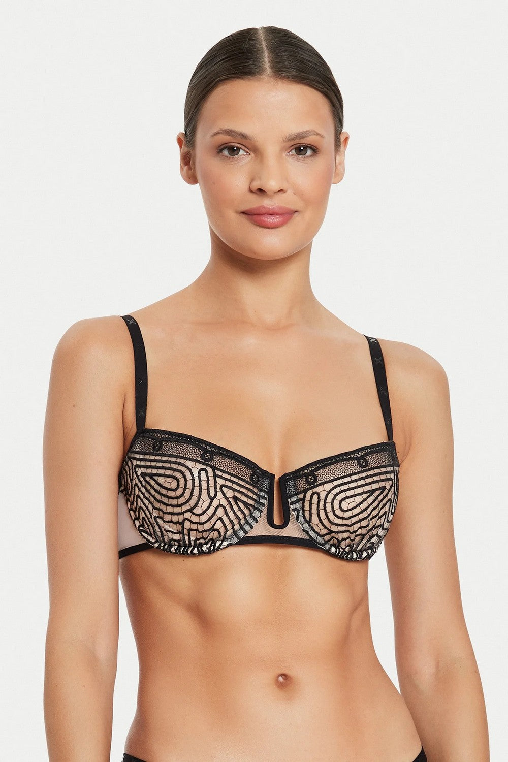 Бюстгальтер балконет с узором 018N7 Vibrate nude/black