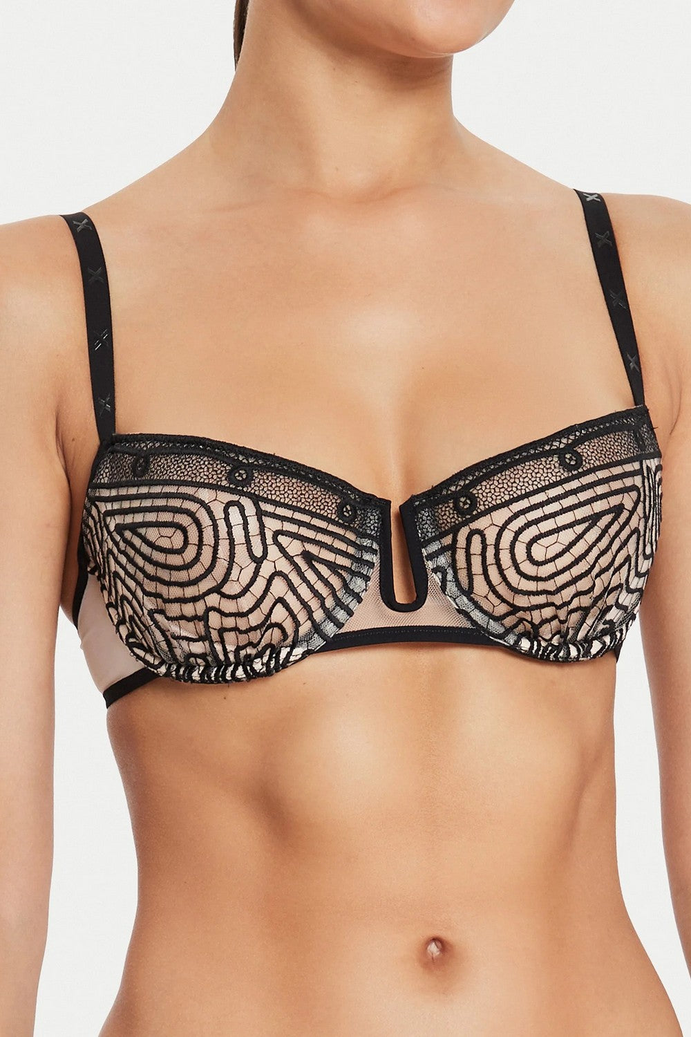 Бюстгальтер балконет с узором 018N7 Vibrate nude/black