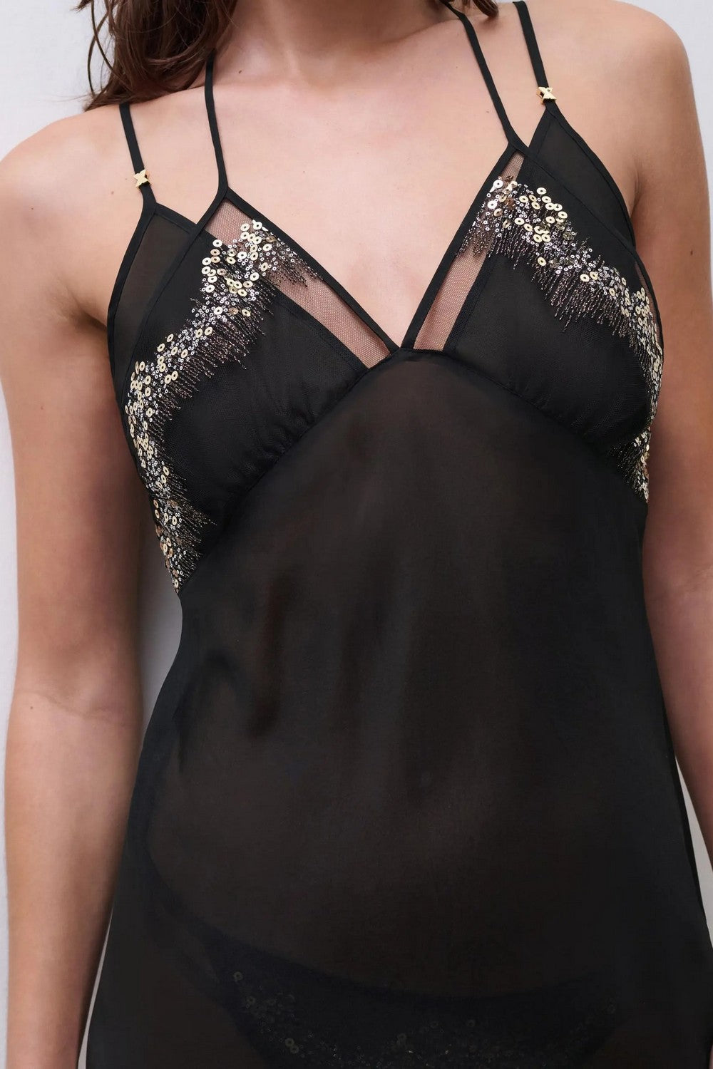 Ночная сорочка из микросетки 01OW5 Genesis glitter black