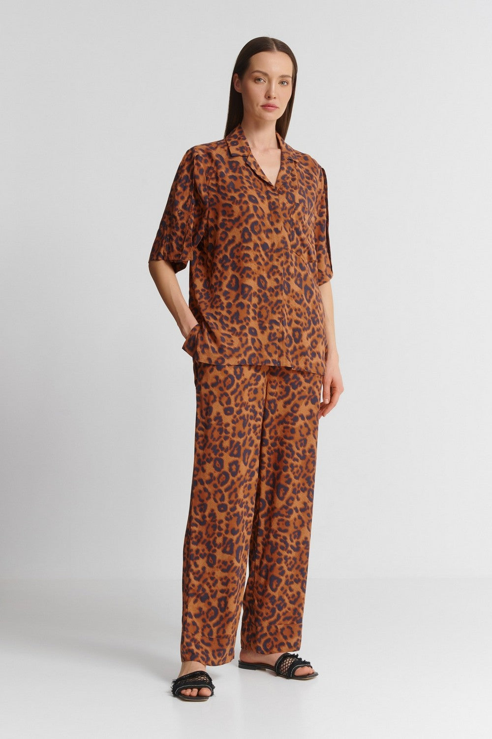 Піжамна блуза з принтом 18SH5 Explore wild leopard