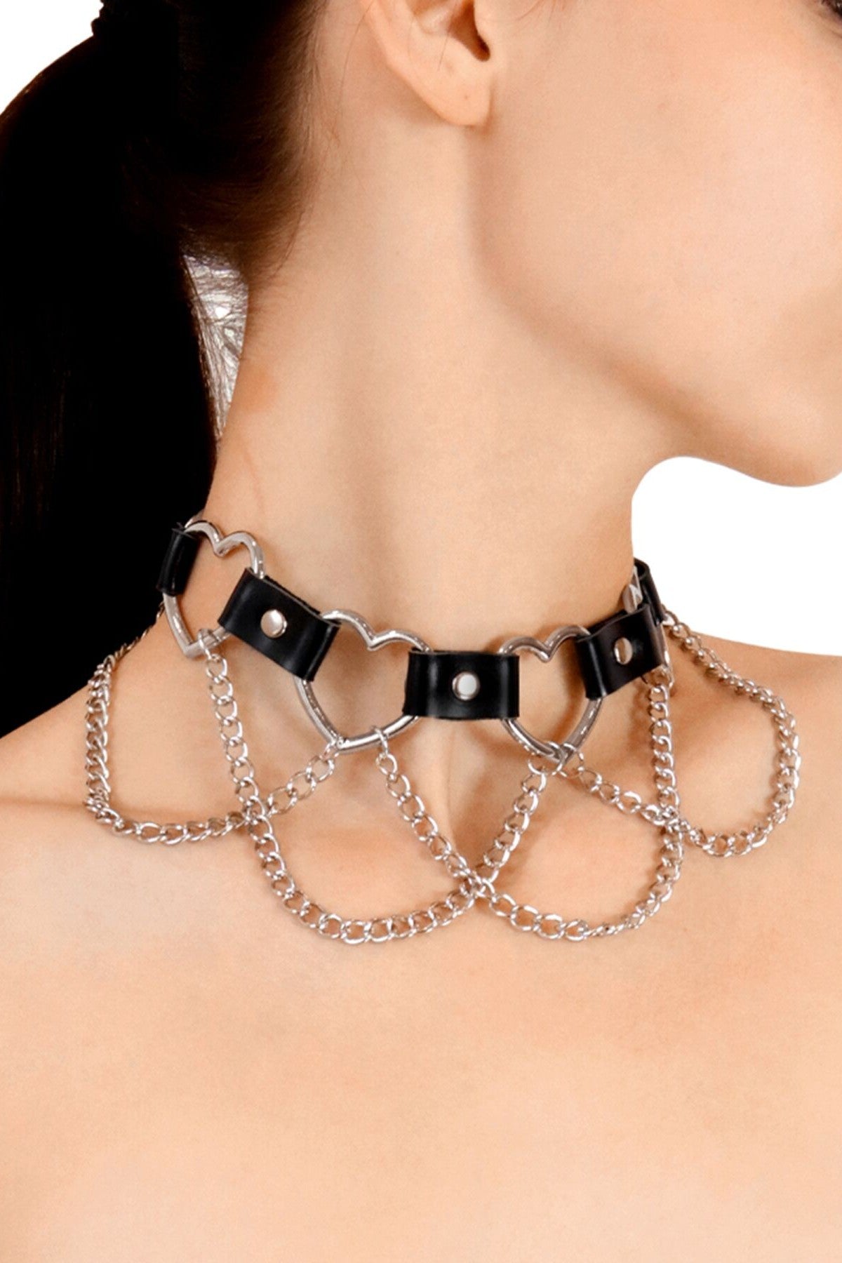 Кожаный чокер с цепочками Freya black