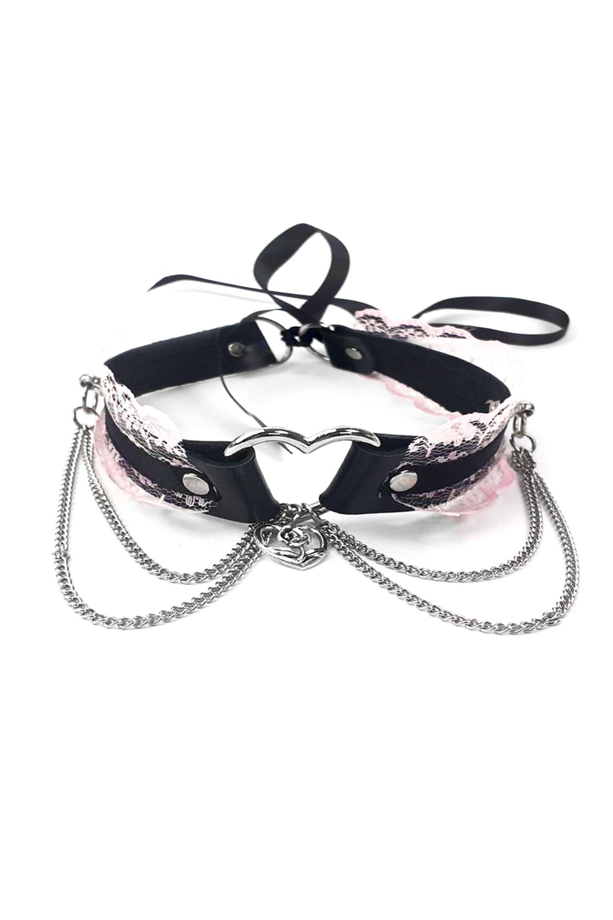 Кожный чокер с кружевом Karen rose/black