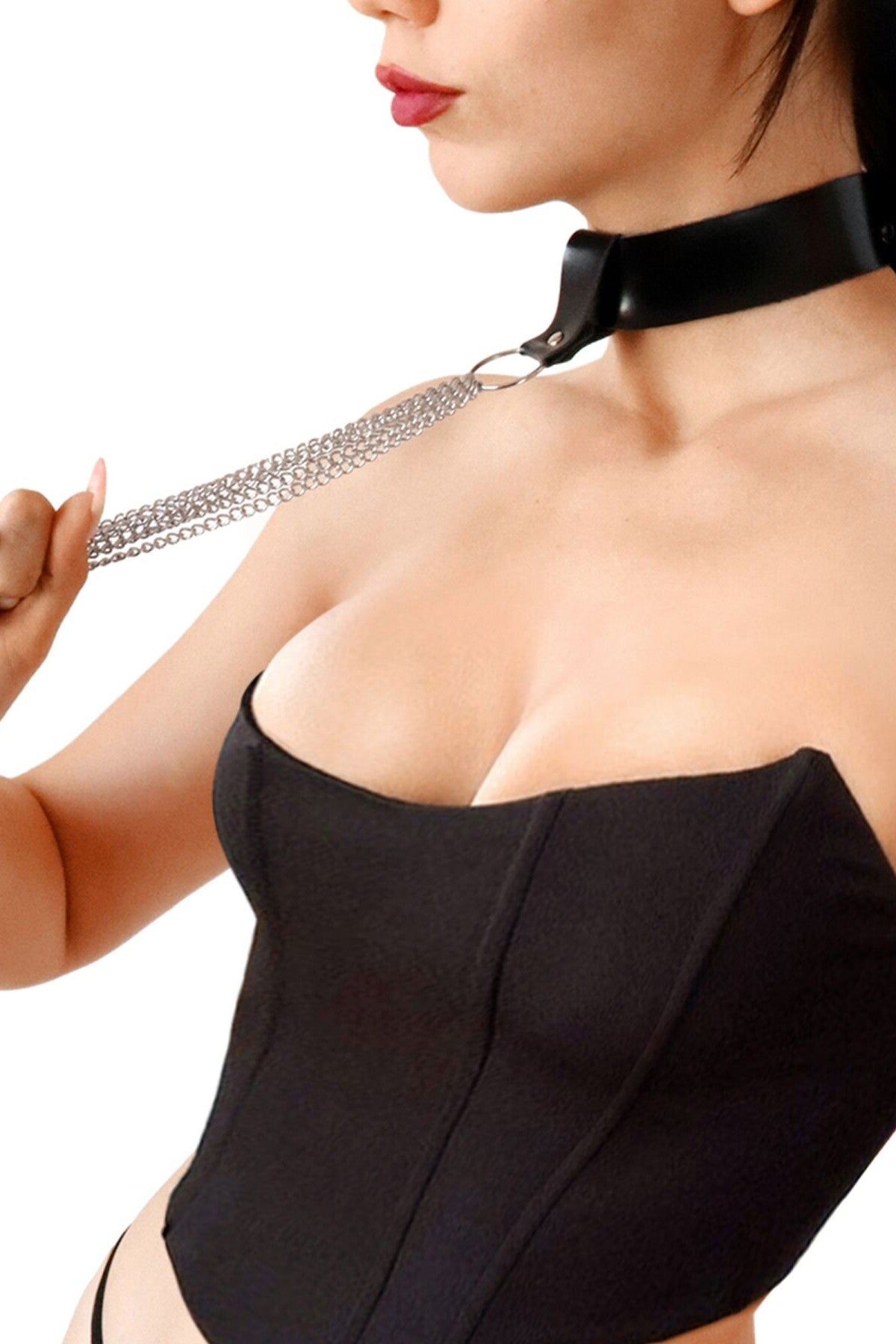 Кожаный чокер с цепями Stormy chain and leather