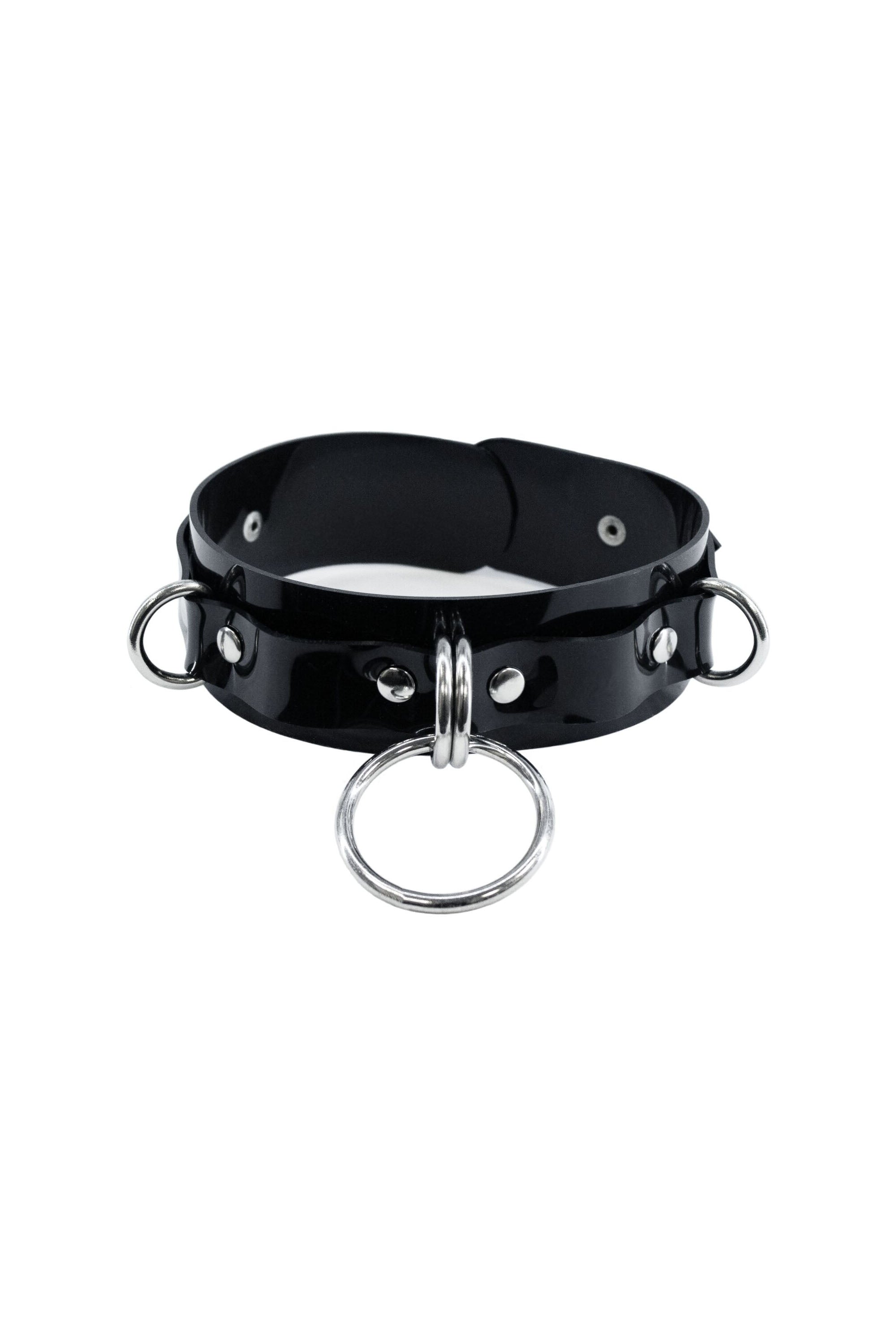 Кожаный ошейник для фиксации D-Rings black