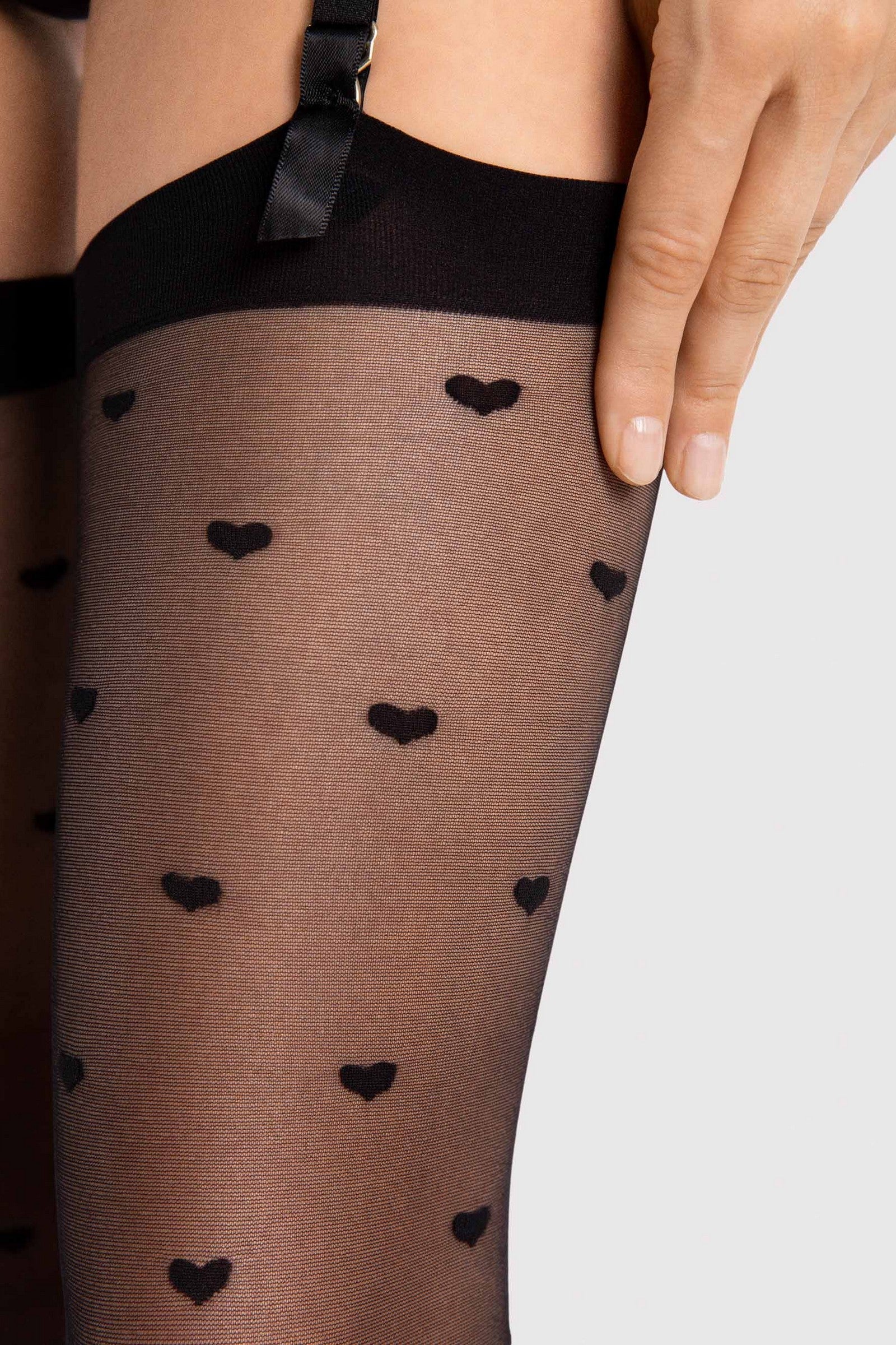 Чулки под пояс с сердечками O4092 Love Booster 15d