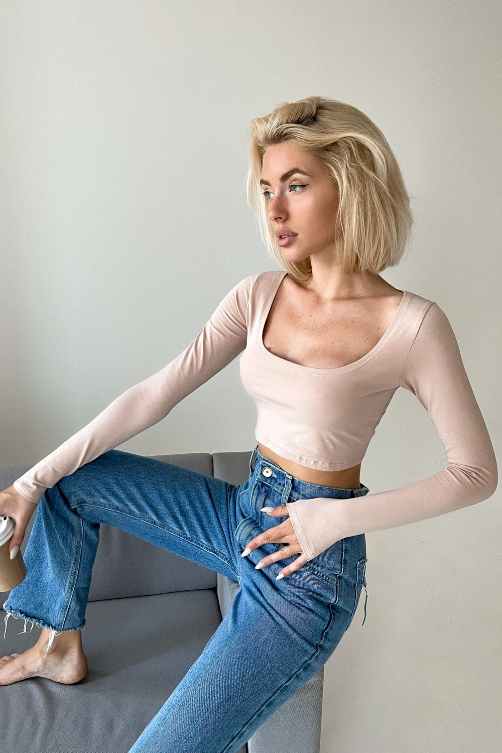 Хлопковый кроп-топ Tuesday SS21624/4 beige