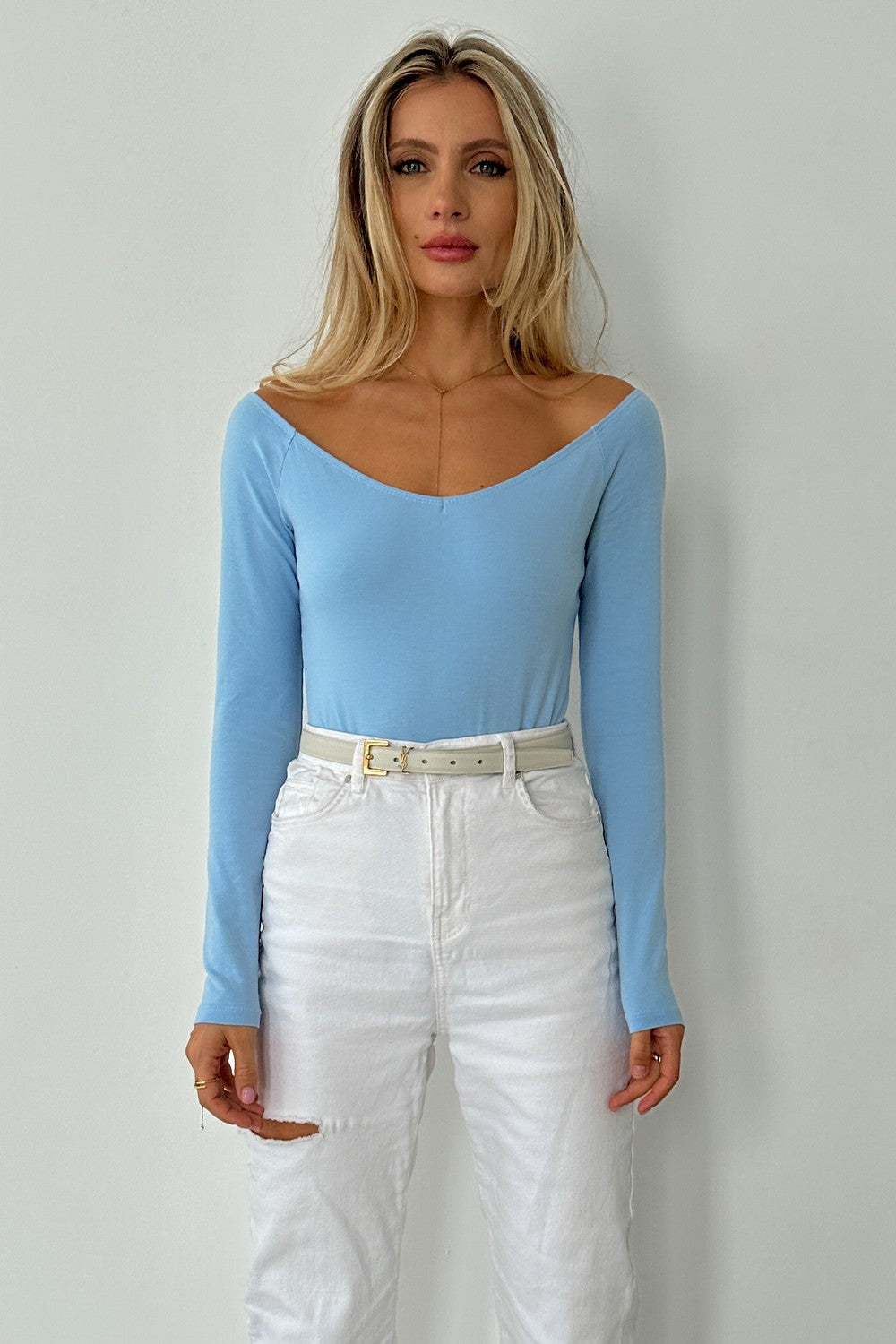 Хлопковый лонгслив с глубоким вырезом Z23811/5 Aries blue