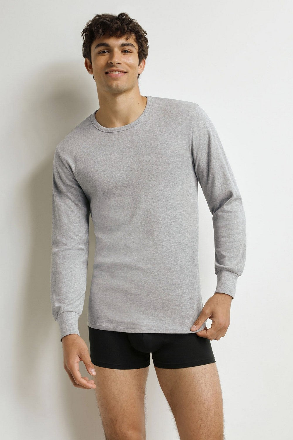 Чоловічий бавовняний лонгслів DD258 Thermal gris chine