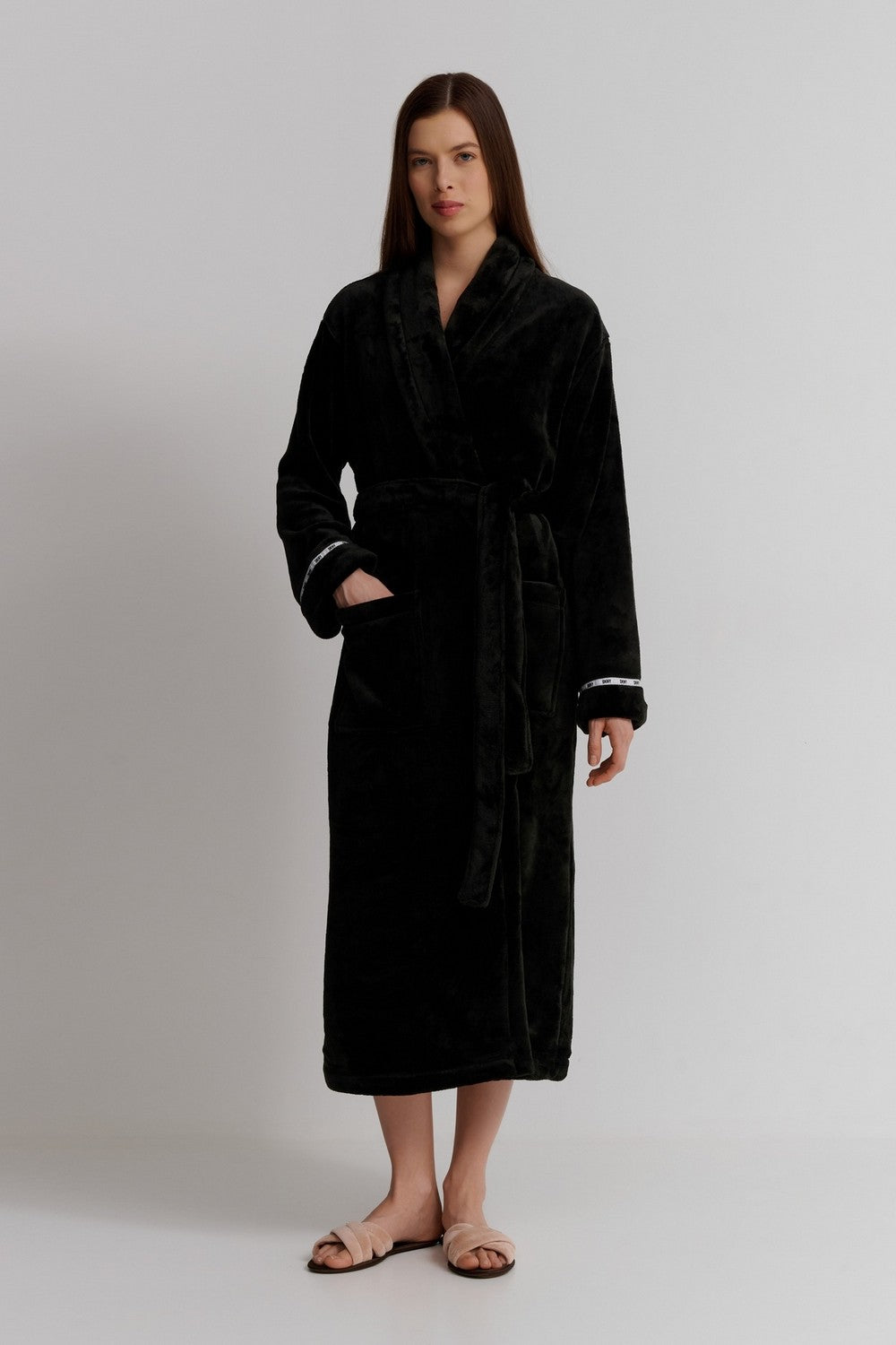 Длинный флисовый халат YI00027F black