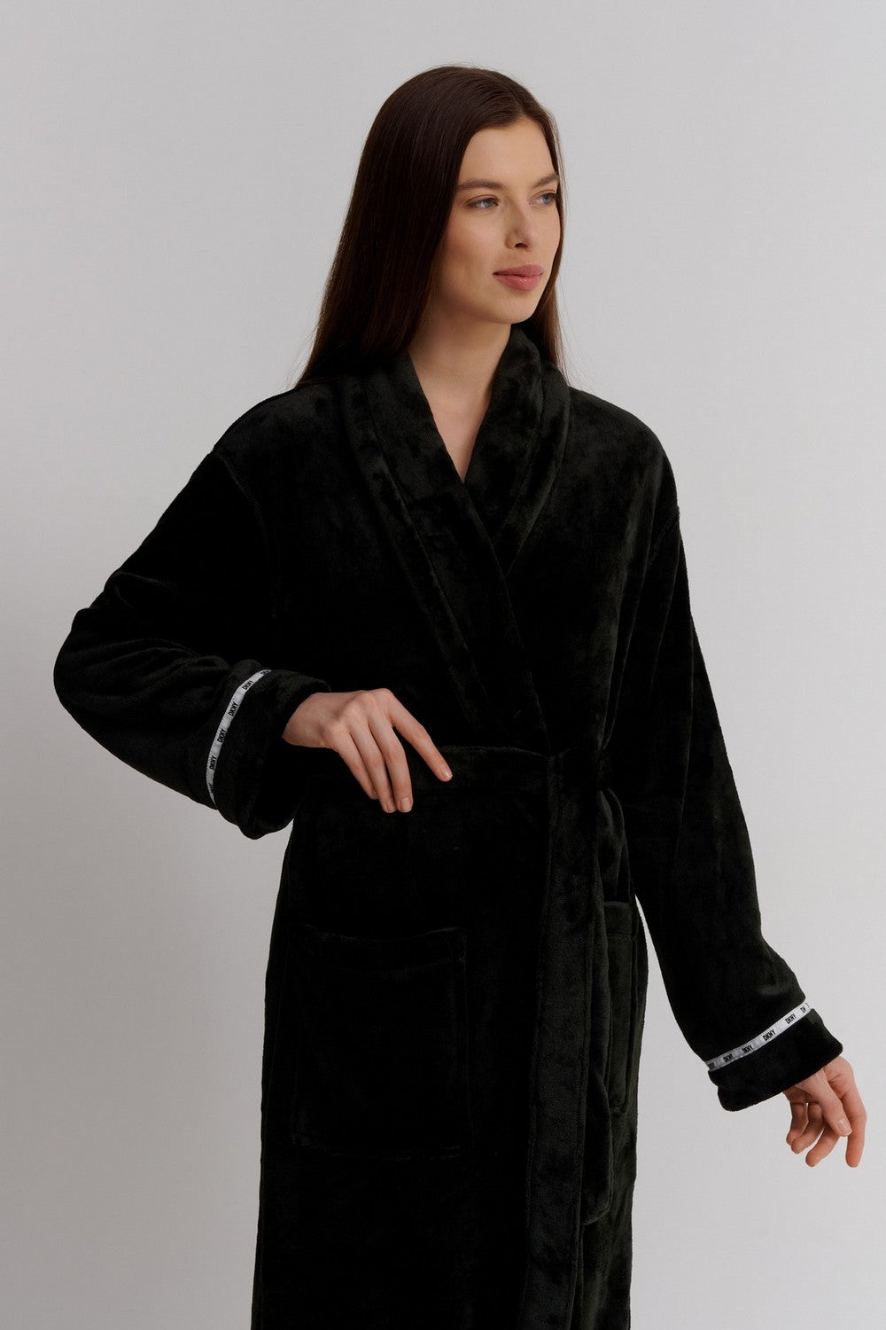 Длинный флисовый халат YI00027F black