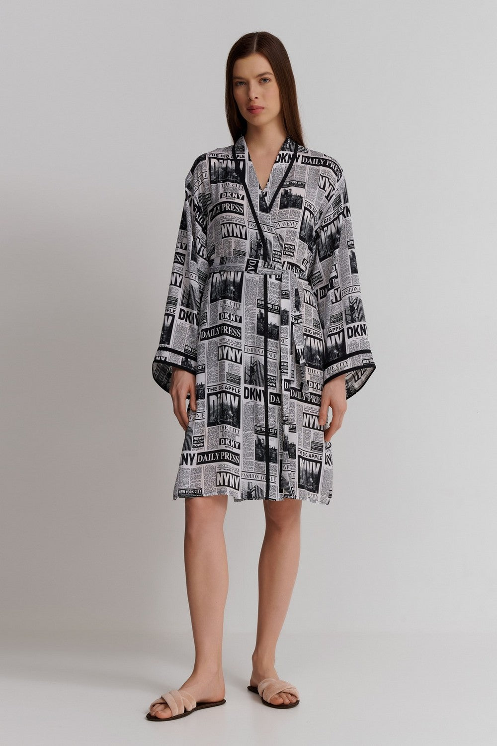 Халат с принтом YI10033 white black