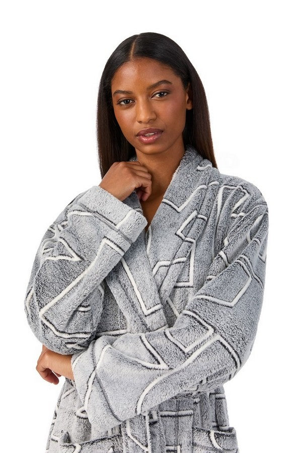 Флисовый халат с карманами YI10077 grey print