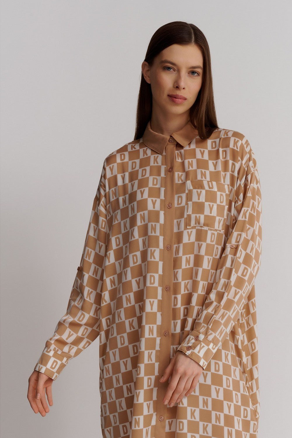 Длинный халат на пуговицах YI20019 oatmeal