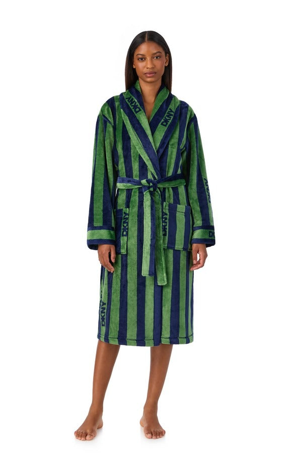 Флисовый халат в полоску YI20077 green strips