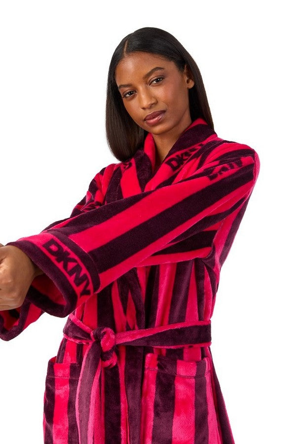 Флисовый халат в полоску YI20077 hot pink
