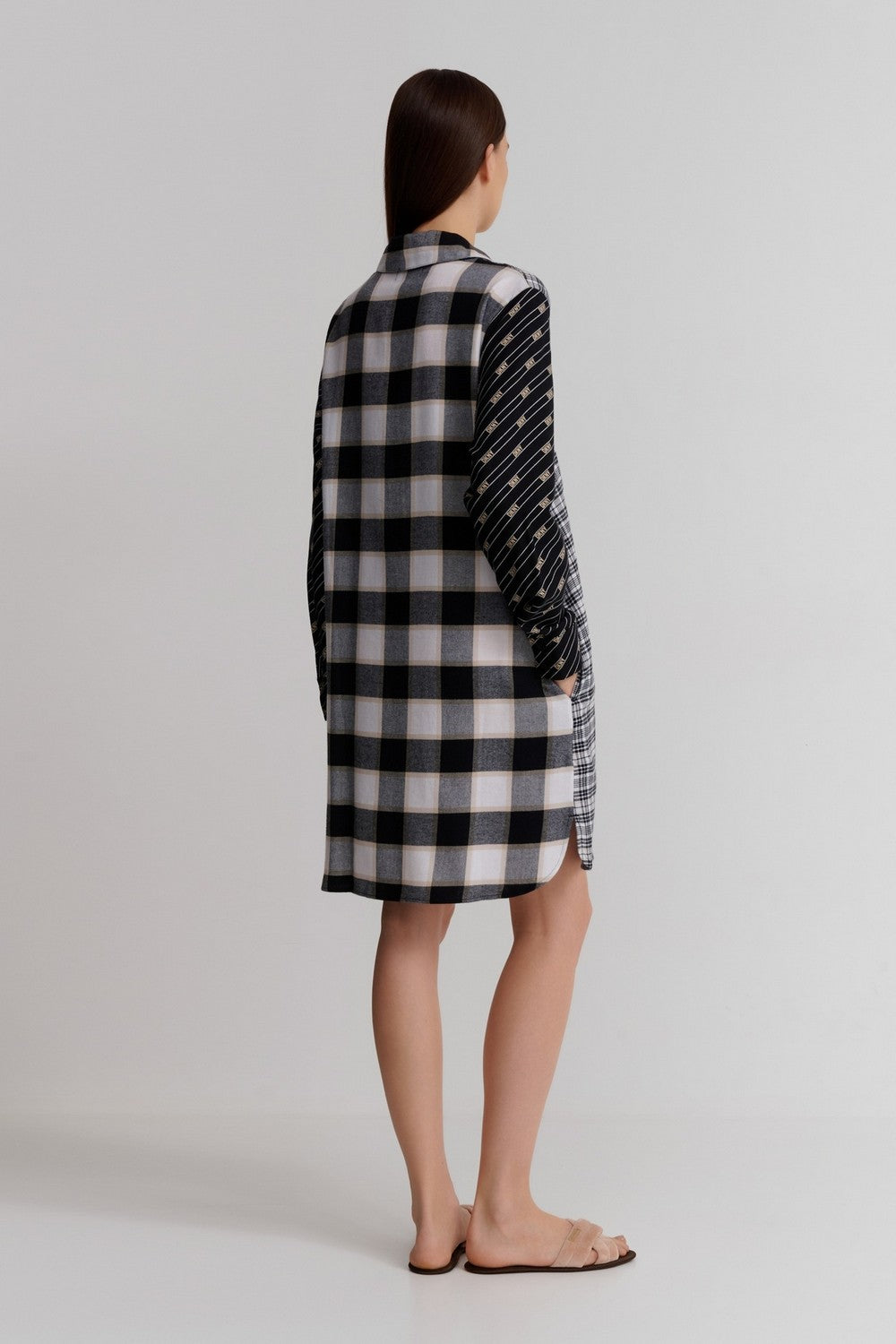 Домашнее платье-рубашка YI30021 black plaid