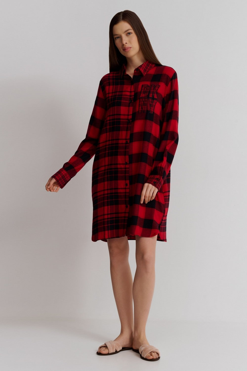 Домашнее платье-рубашка YI30021 red