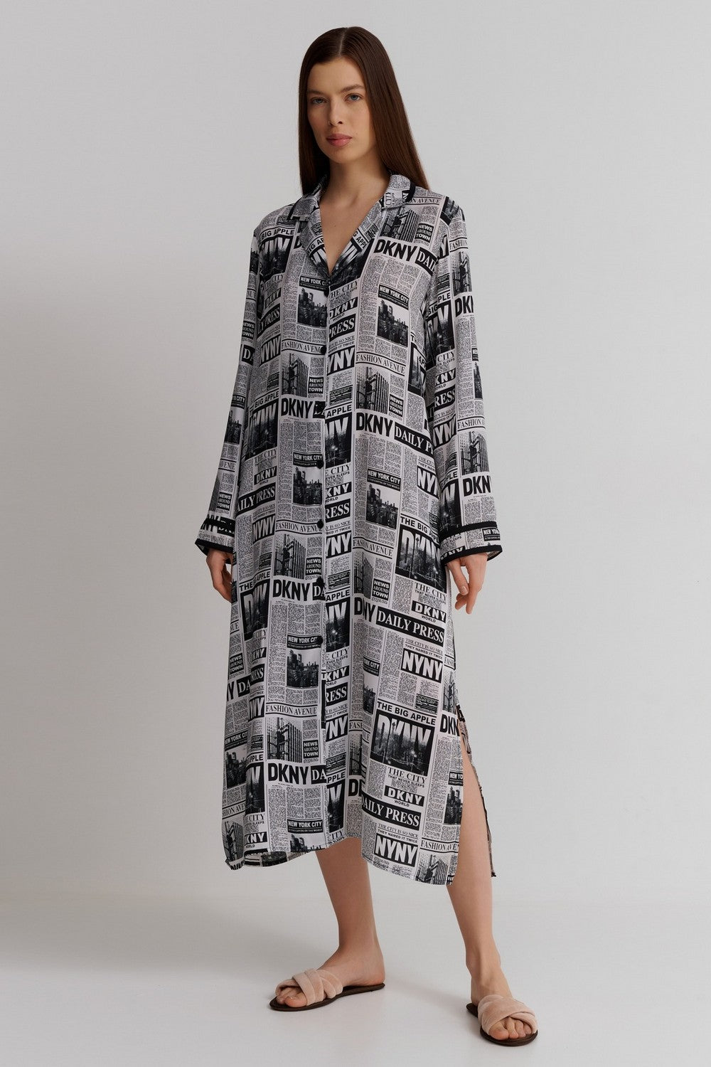 Длинный халат с принтом YI30033 white black