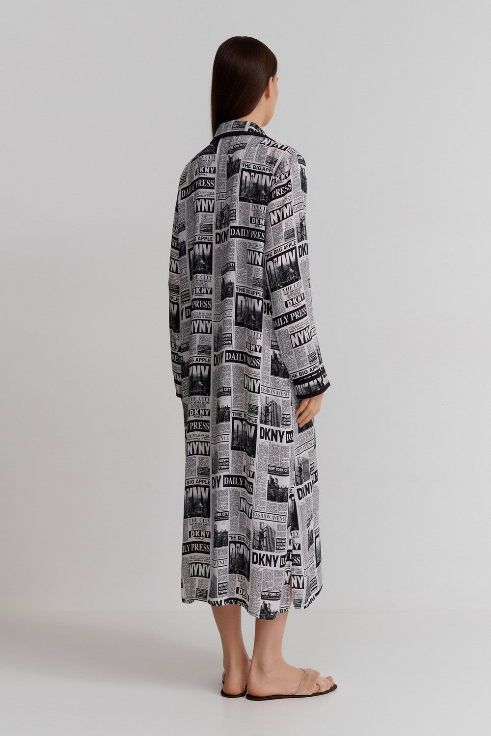 Длинный халат с принтом YI30033 white black